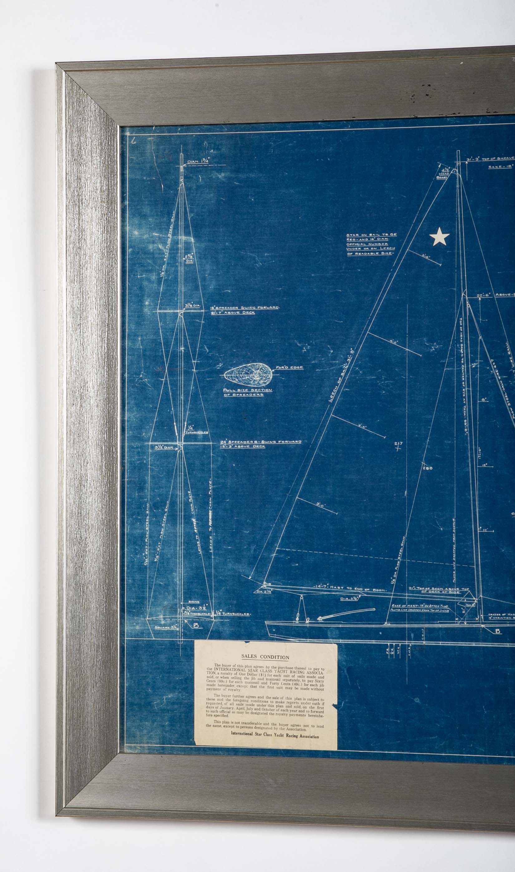 1929 Original Blueprint for International Star Class Racing One Design Sail Boat