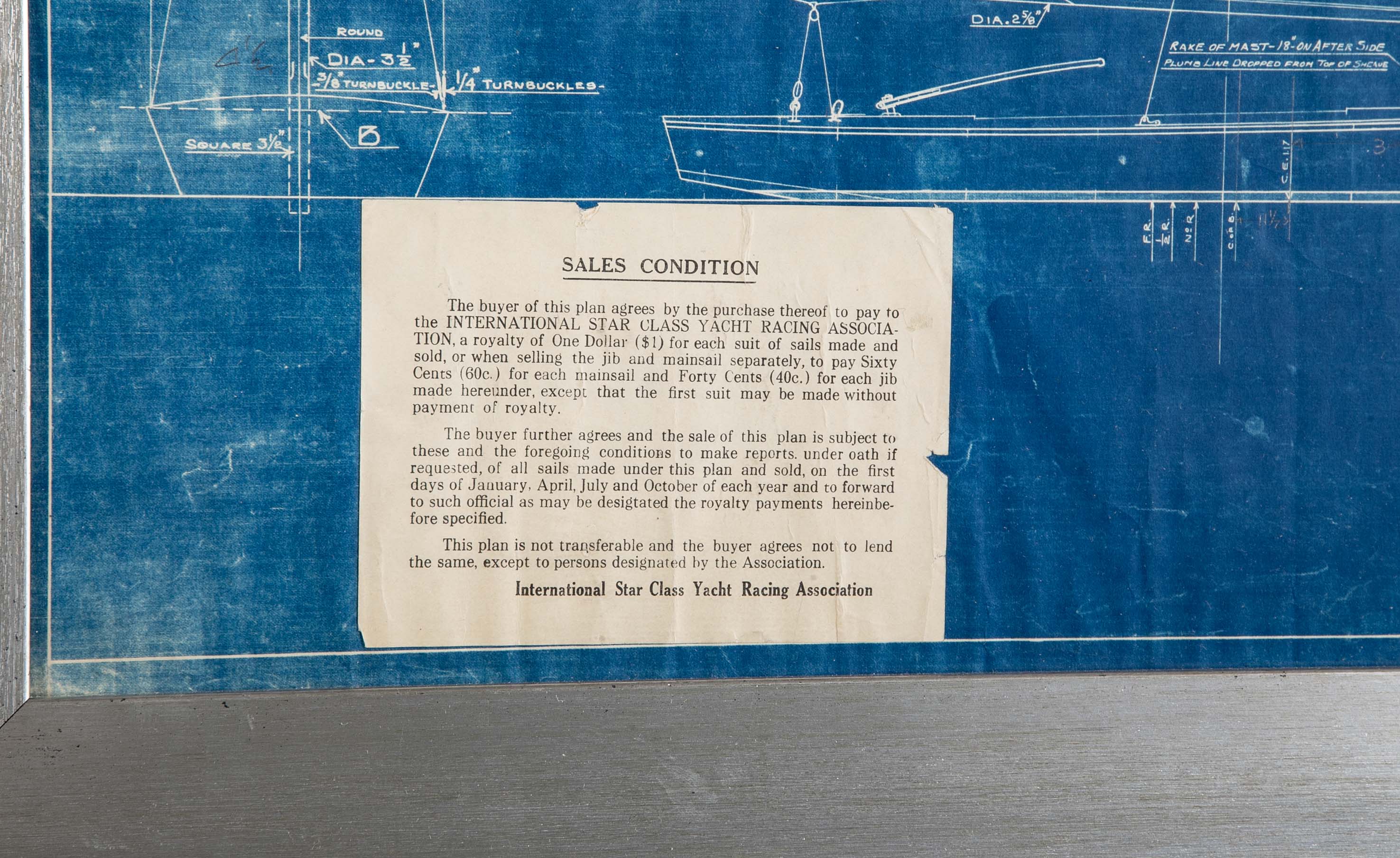 1929 Original Blueprint for International Star Class Racing One Design Sail Boat