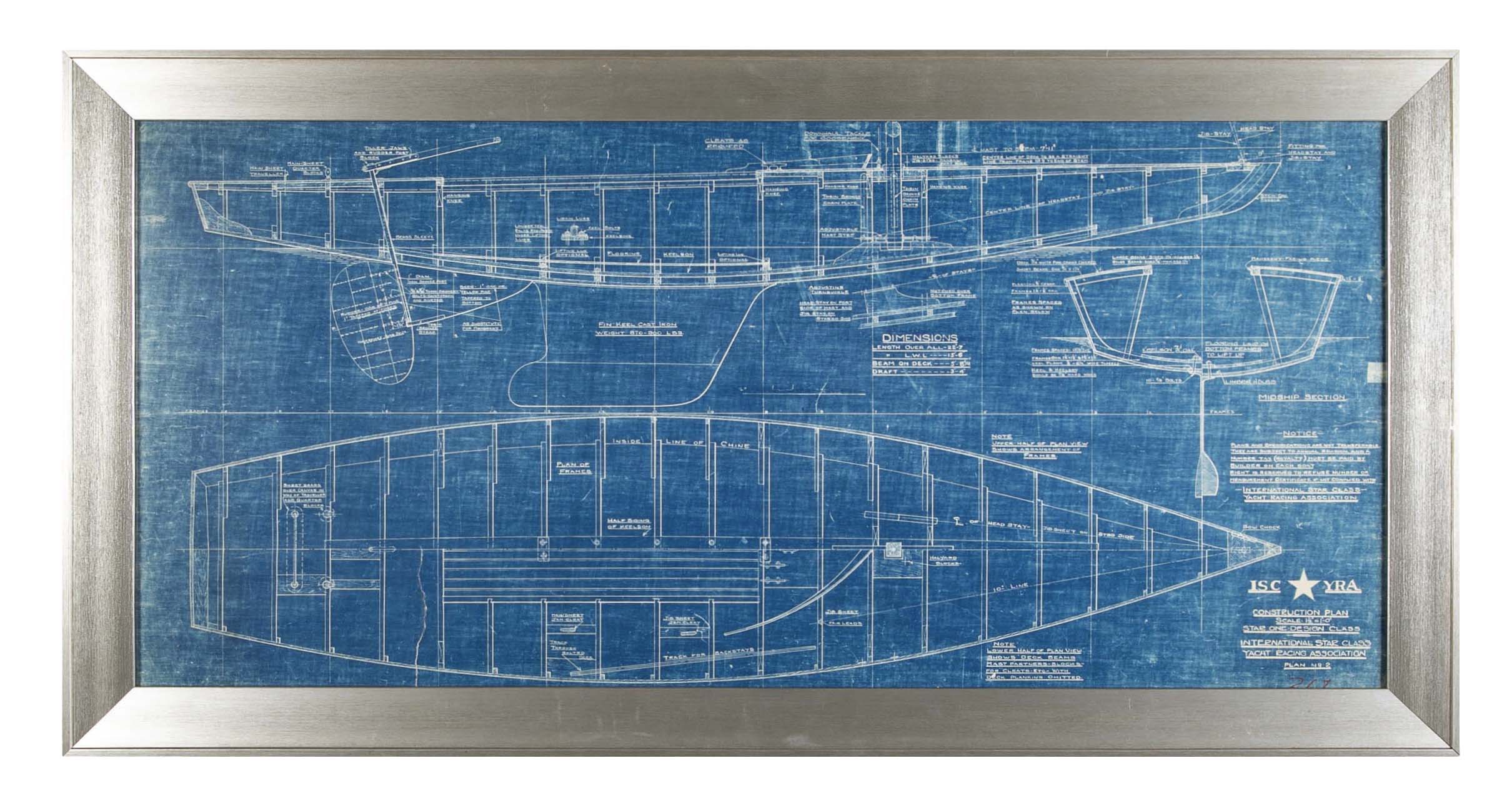 1929 Original Blueprint for International Star Class Racing One Design Sail Boat
