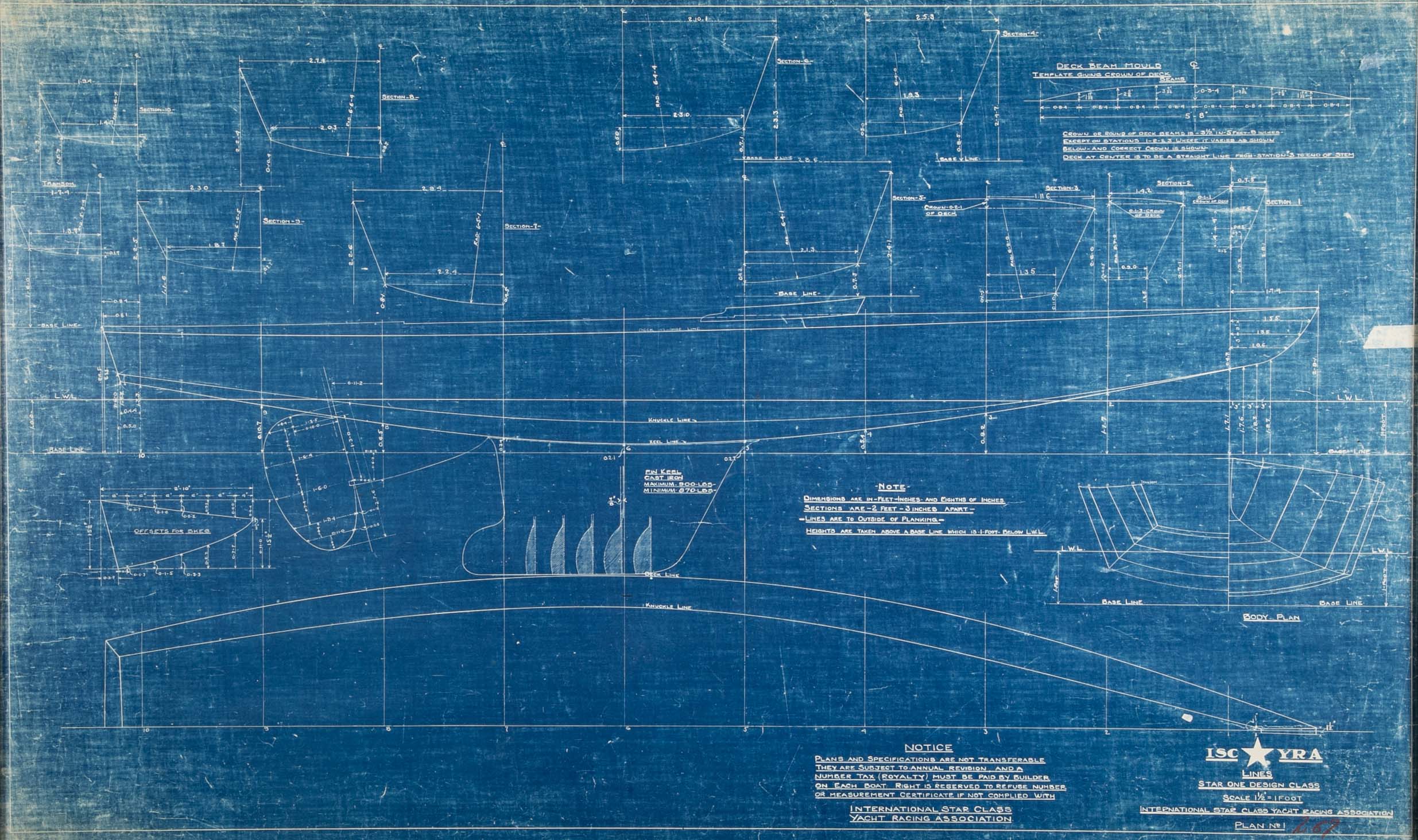 1929 Original Blueprint for International Star Class Racing One Design Sail Boat