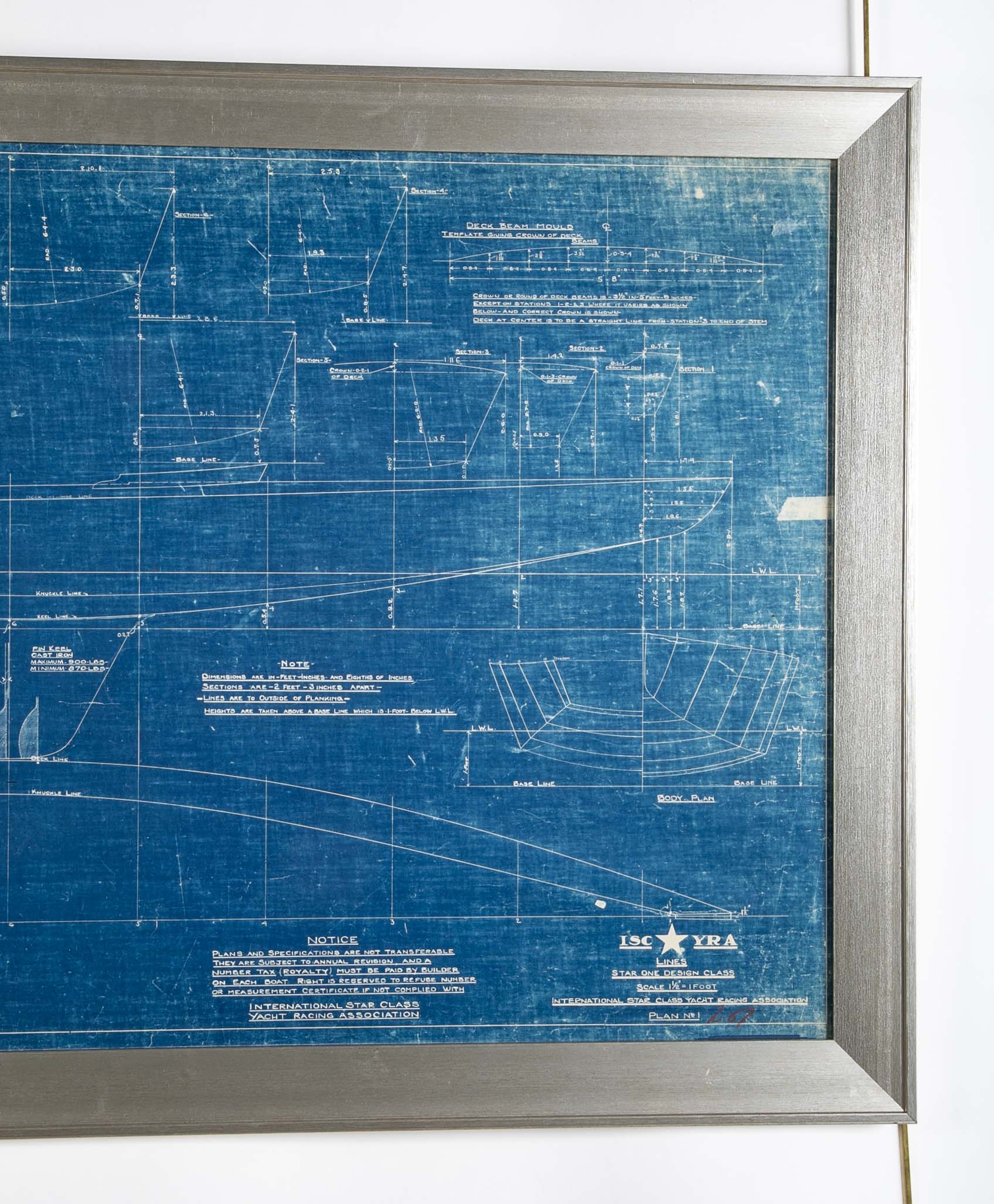 1929 Original Blueprint for International Star Class Racing One Design Sail Boat