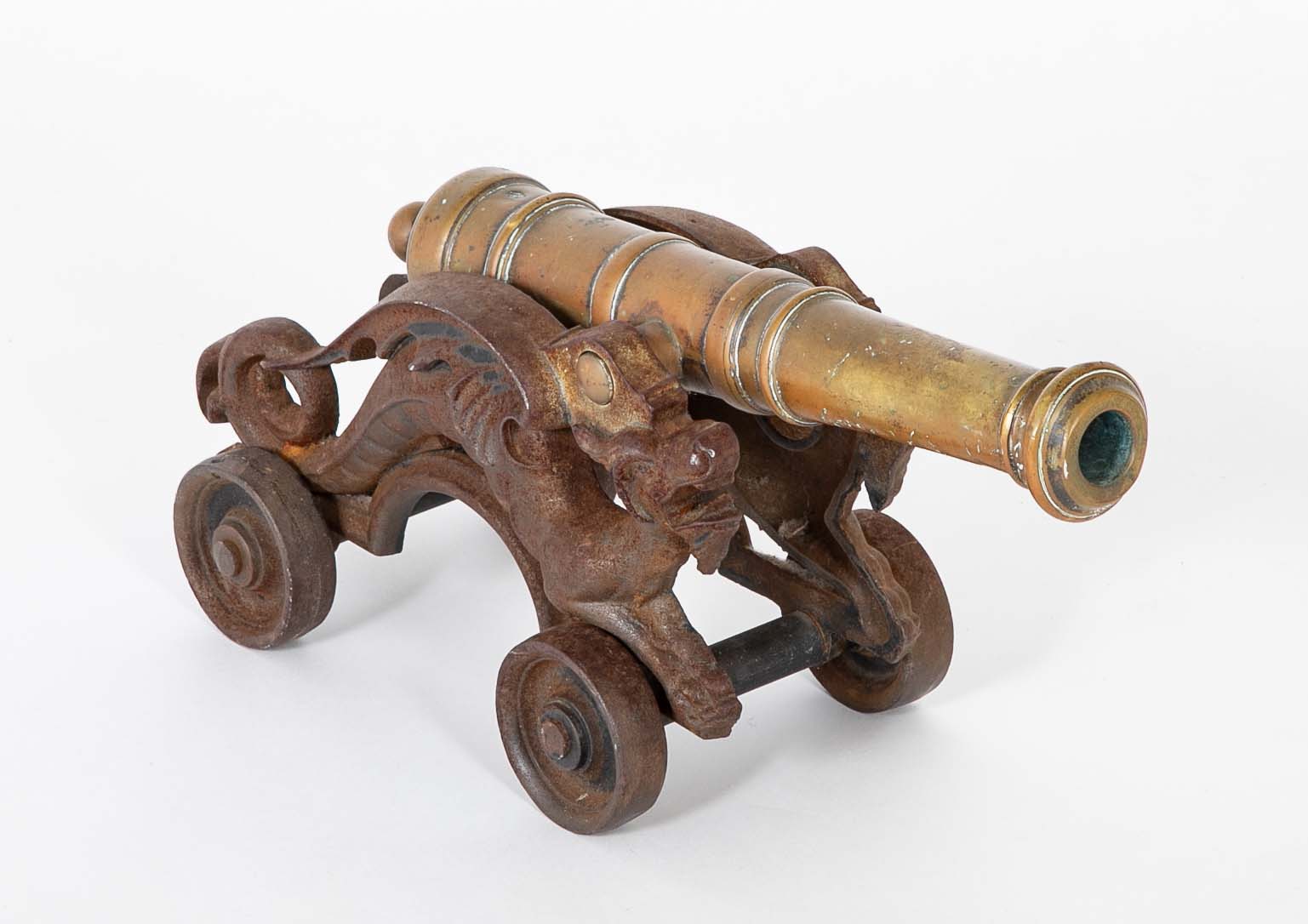 An 18th Century Bronze Cannon Barrel on 19th Century Dragon Shaped Base