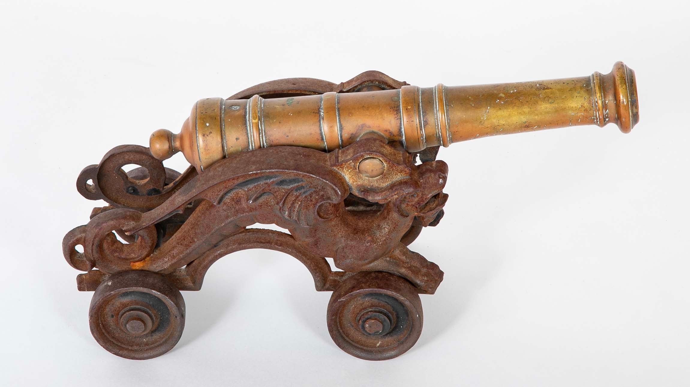 An 18th Century Bronze Cannon Barrel on 19th Century Dragon Shaped Base