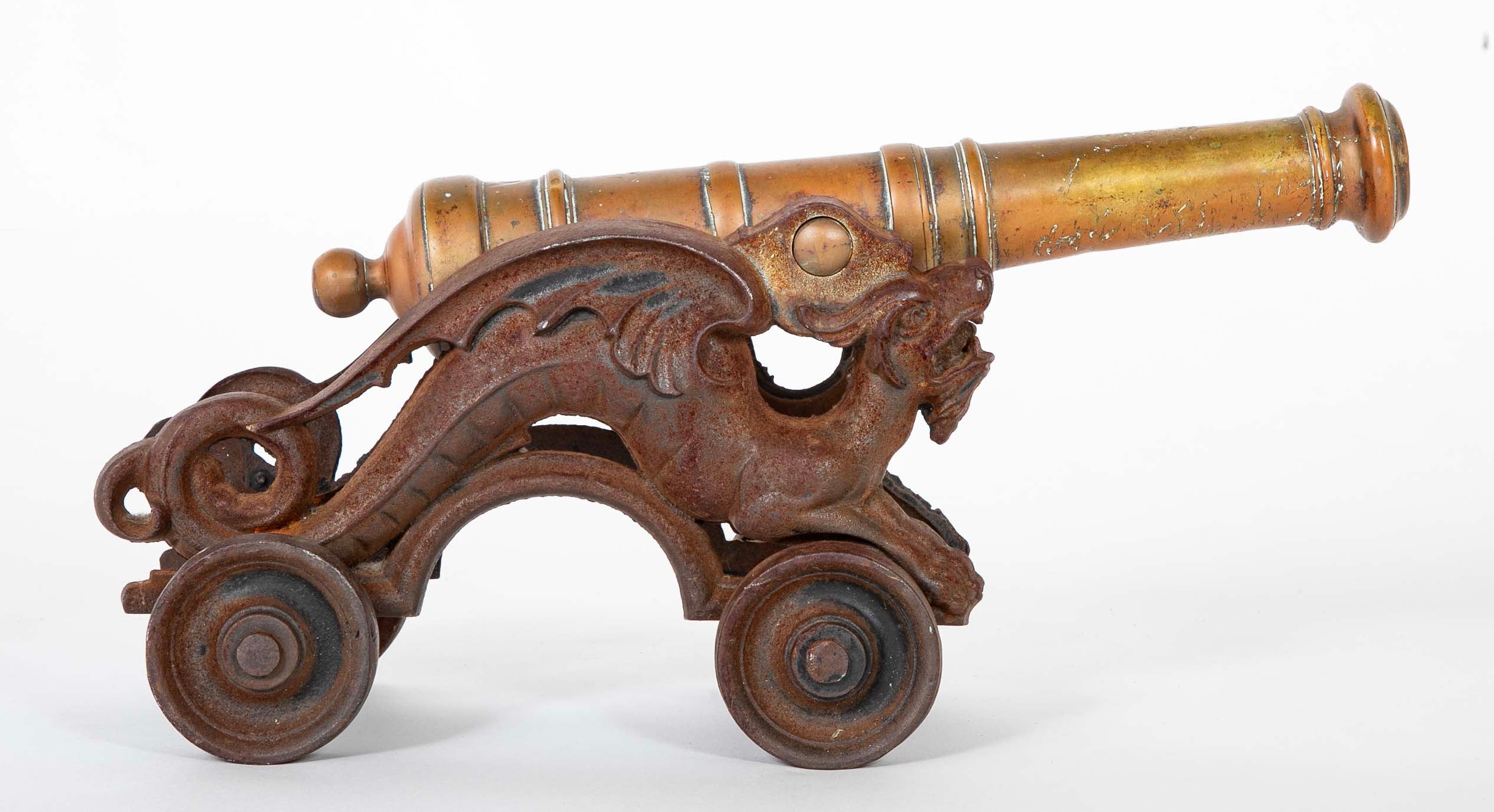An 18th Century Bronze Cannon Barrel on 19th Century Dragon Shaped Base