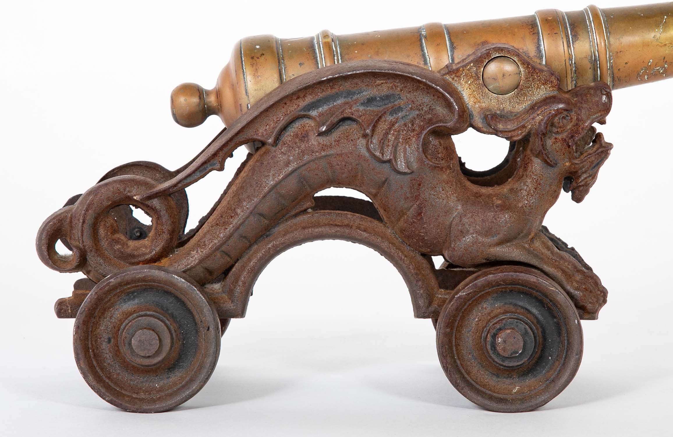 An 18th Century Bronze Cannon Barrel on 19th Century Dragon Shaped Base