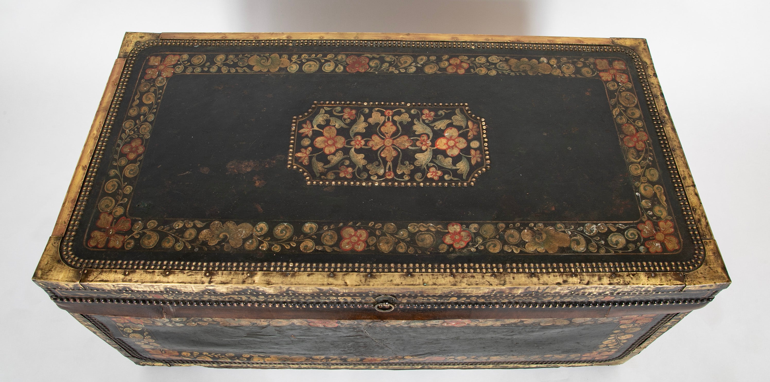Chinese Export Leather Covered Camphorwood Trunk