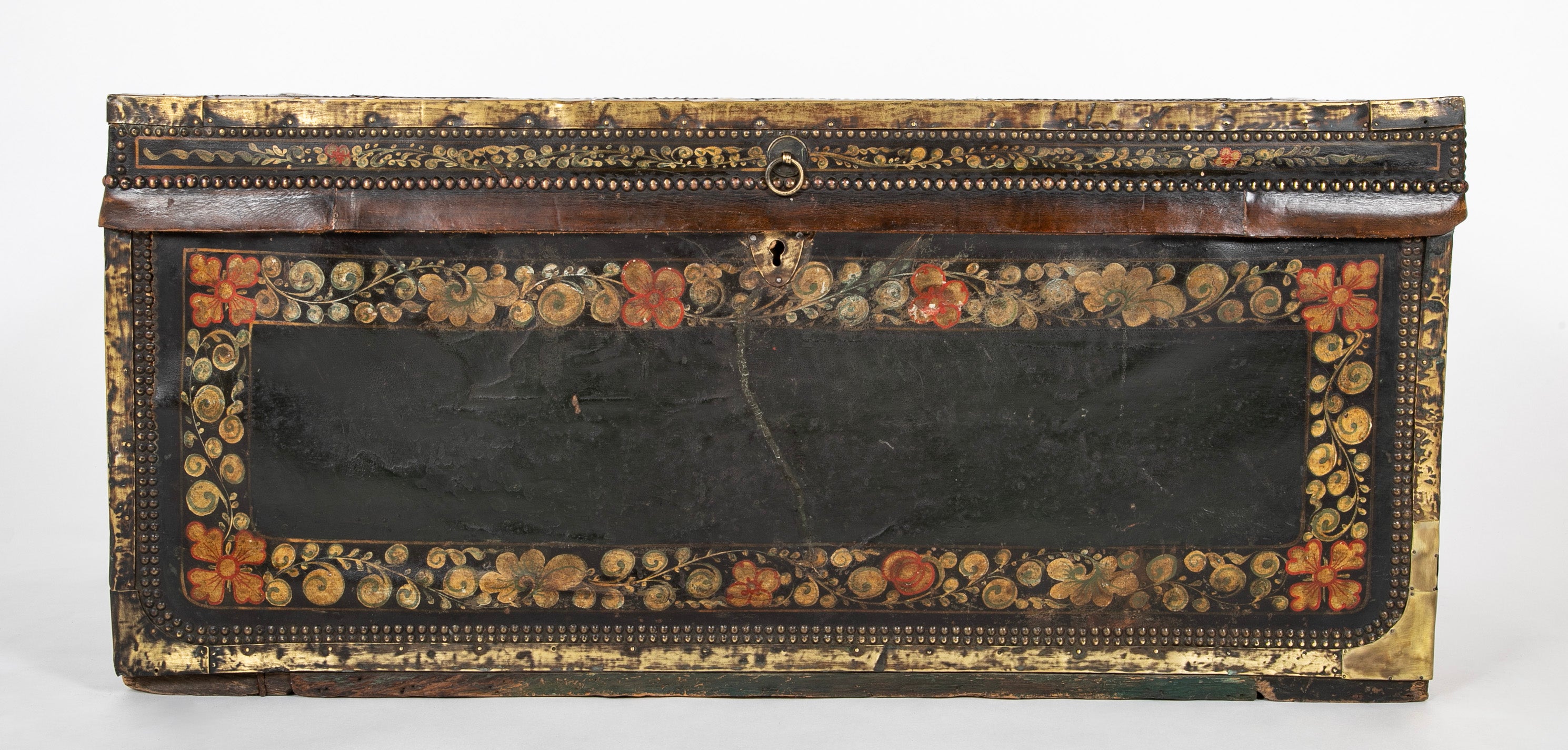 Chinese Export Leather Covered Camphorwood Trunk