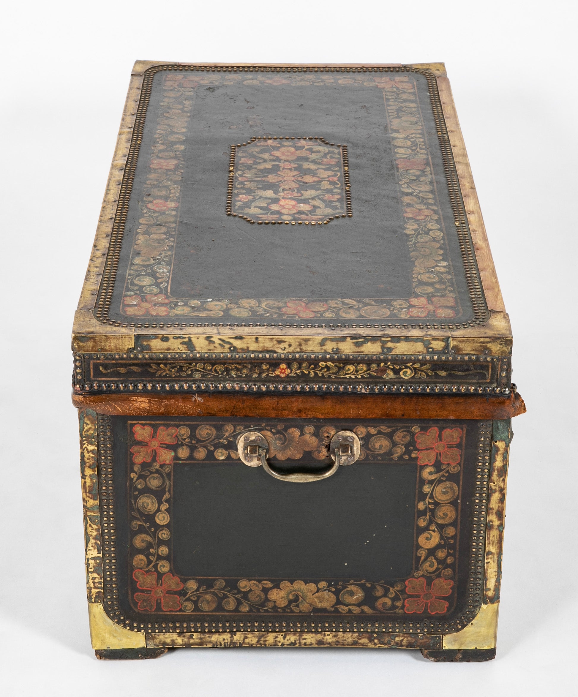 Chinese Export Leather Covered Camphorwood Trunk
