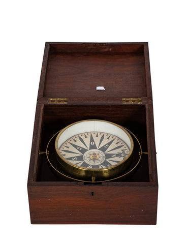 19th Century Boxed Ship's Compass Marked "J. & A. Molteni Paris"