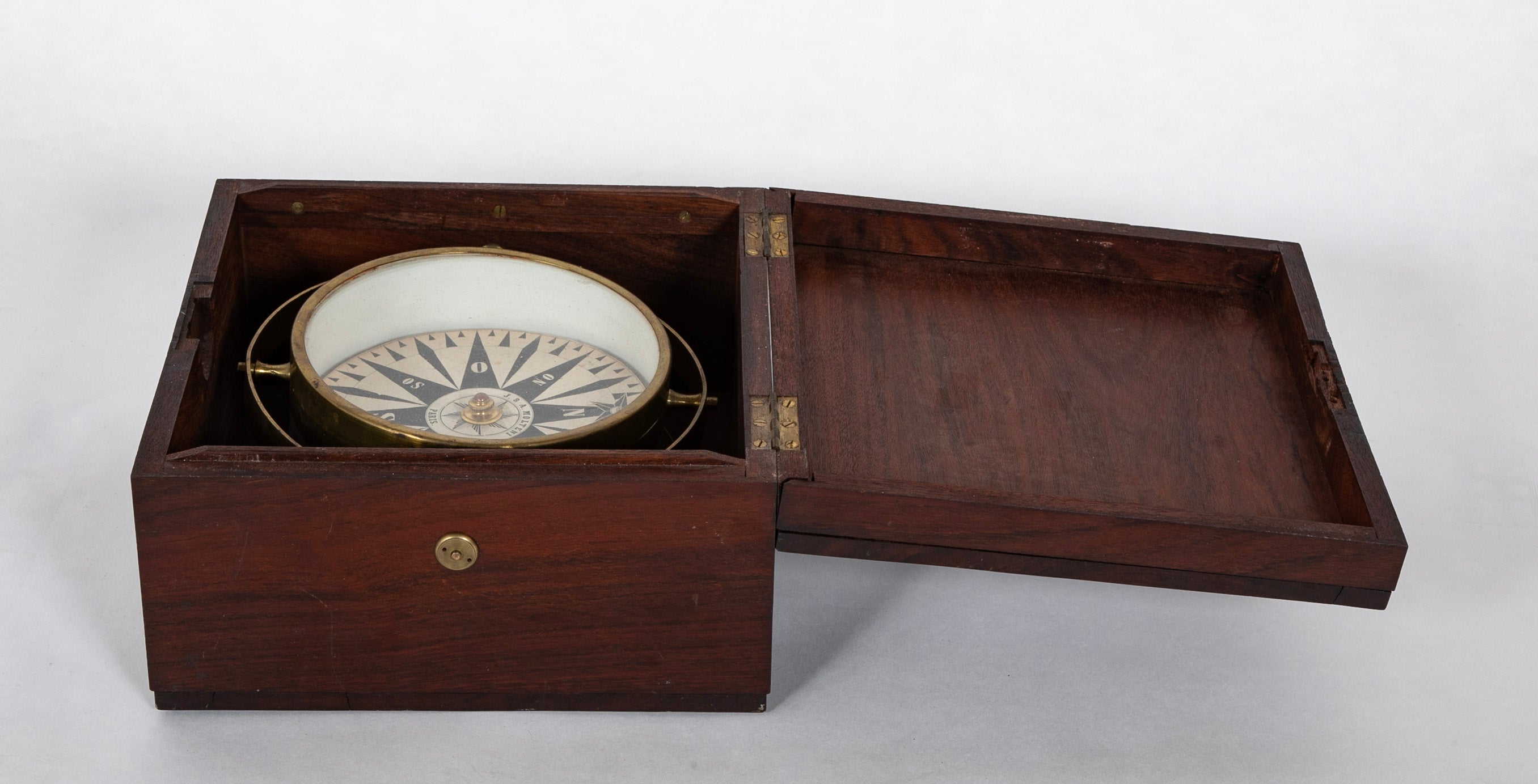 19th Century Boxed Ship's Compass Marked "J. & A. Molteni Paris"