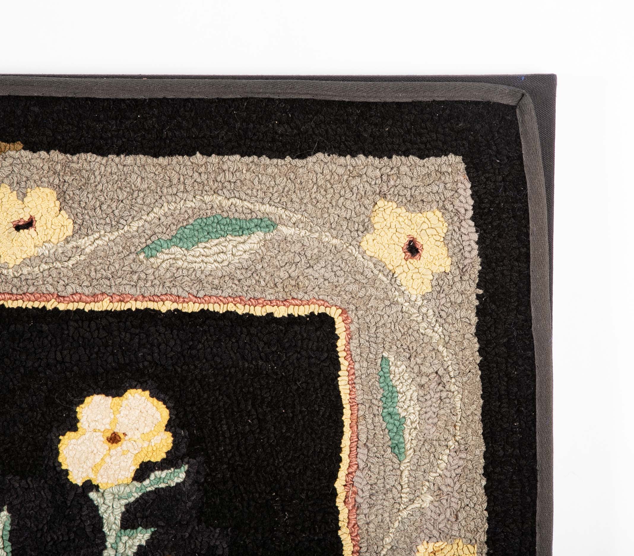 Late 19th Century American Hooked Rug with House, Tree, Gazebo, Peacock on Roof and Various Floral Elements