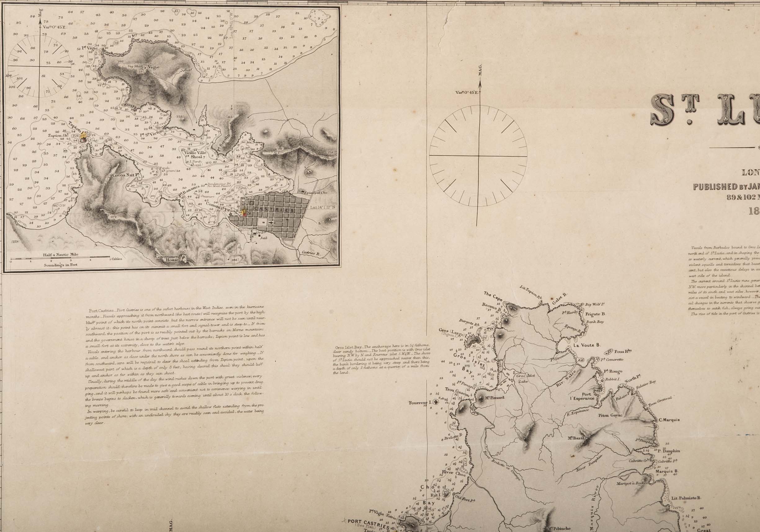 Original Chart of St. Lucia, Windward Islands, Published by James Imray & Son