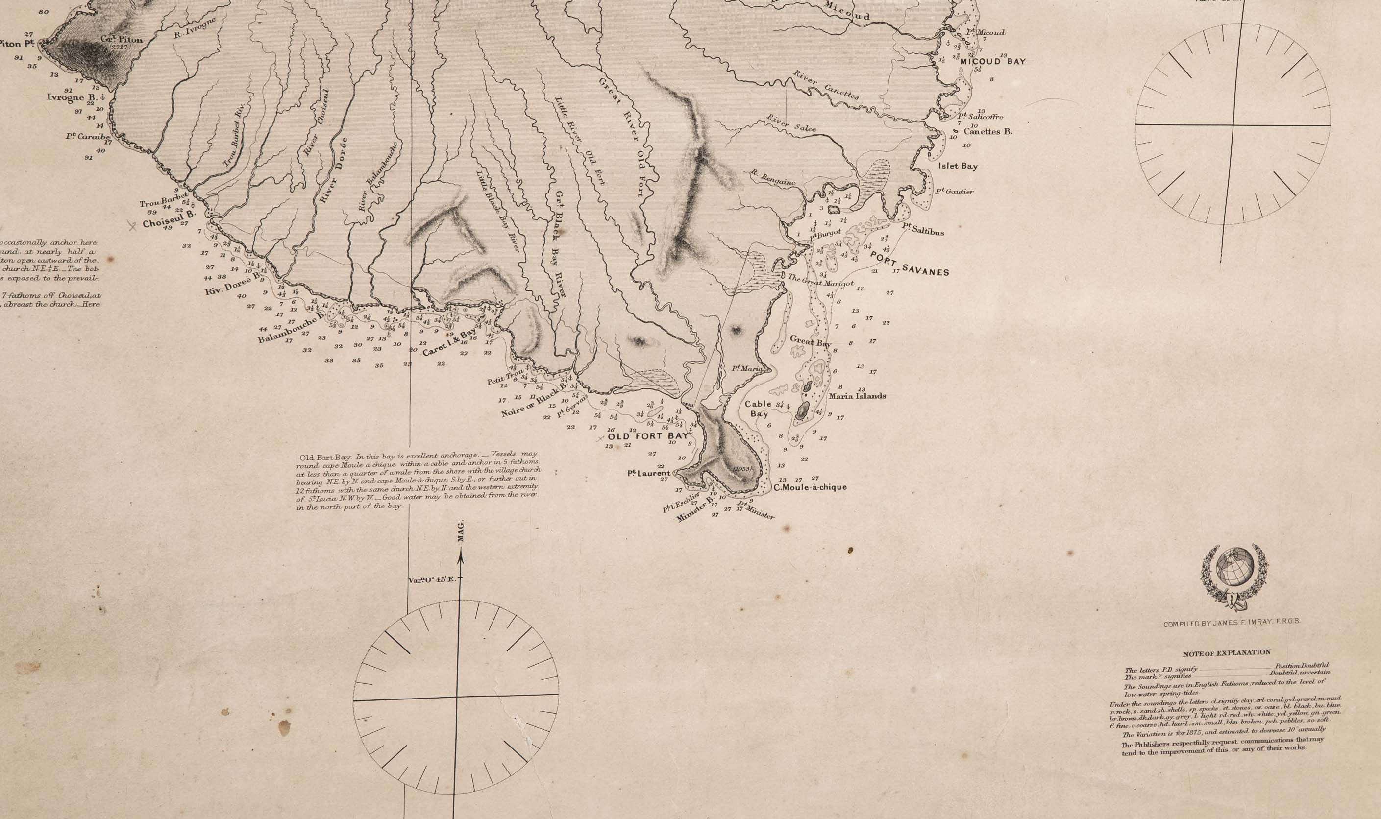 Original Chart of St. Lucia, Windward Islands, Published by James Imray & Son