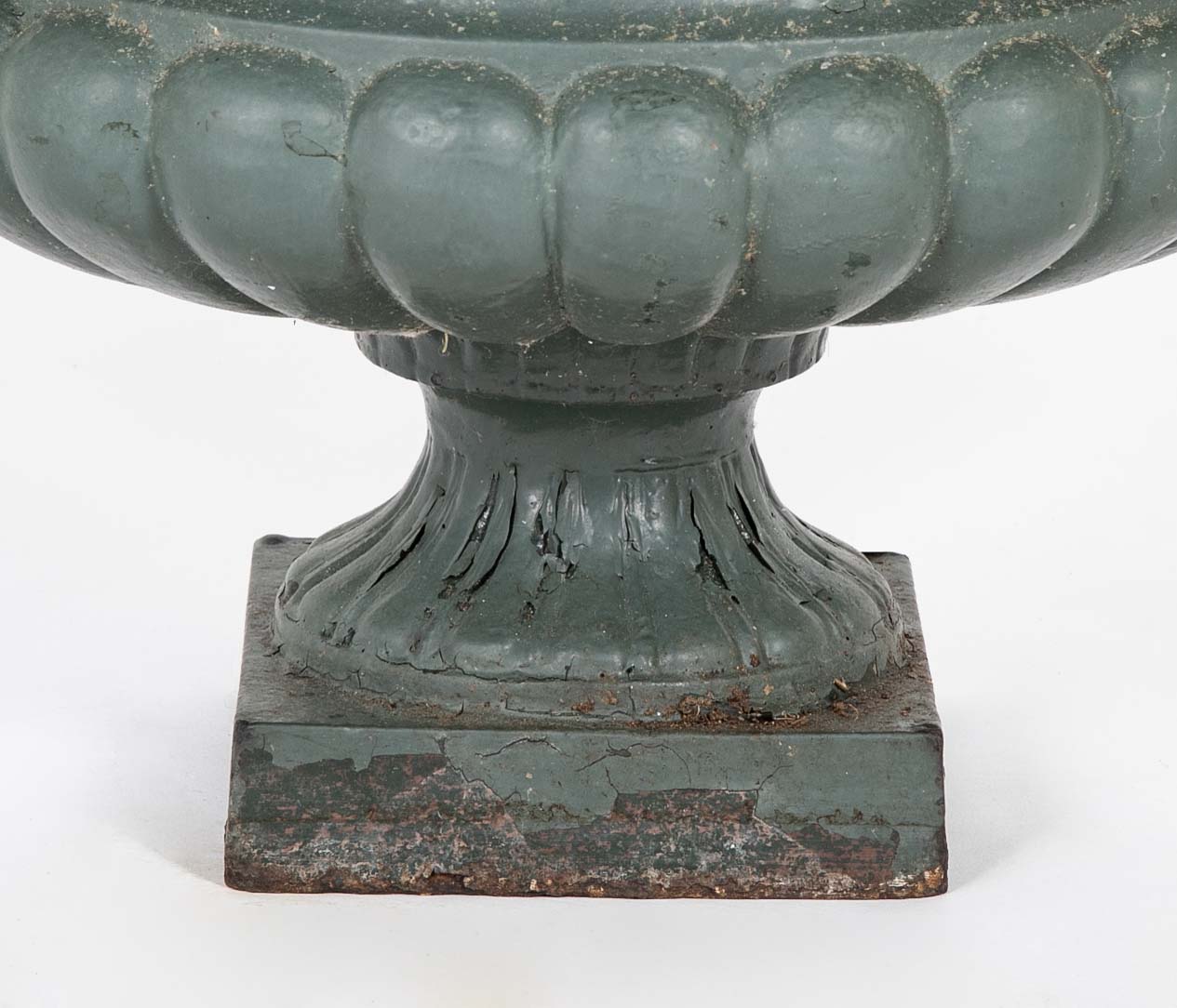 Pair of Late 19th Century Cast Iron Urns having Old Green Paint
