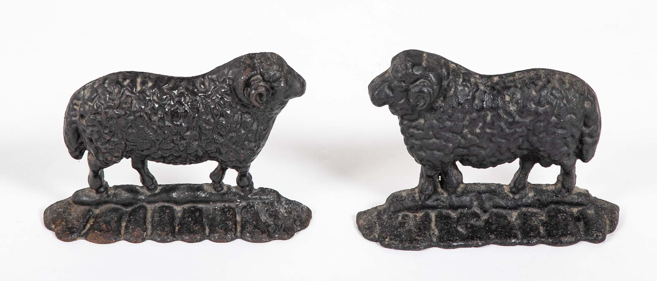 Near Pair of 19th Century English Cast Iron Sheep Form Door Stops