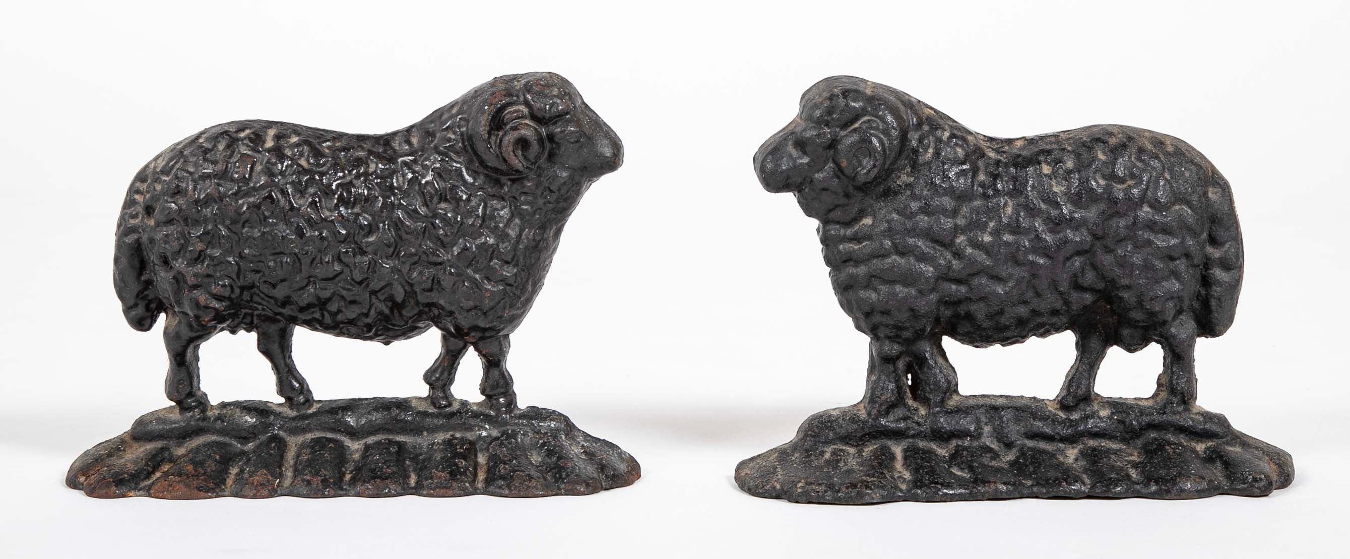 Near Pair of 19th Century English Cast Iron Sheep Form Door Stops