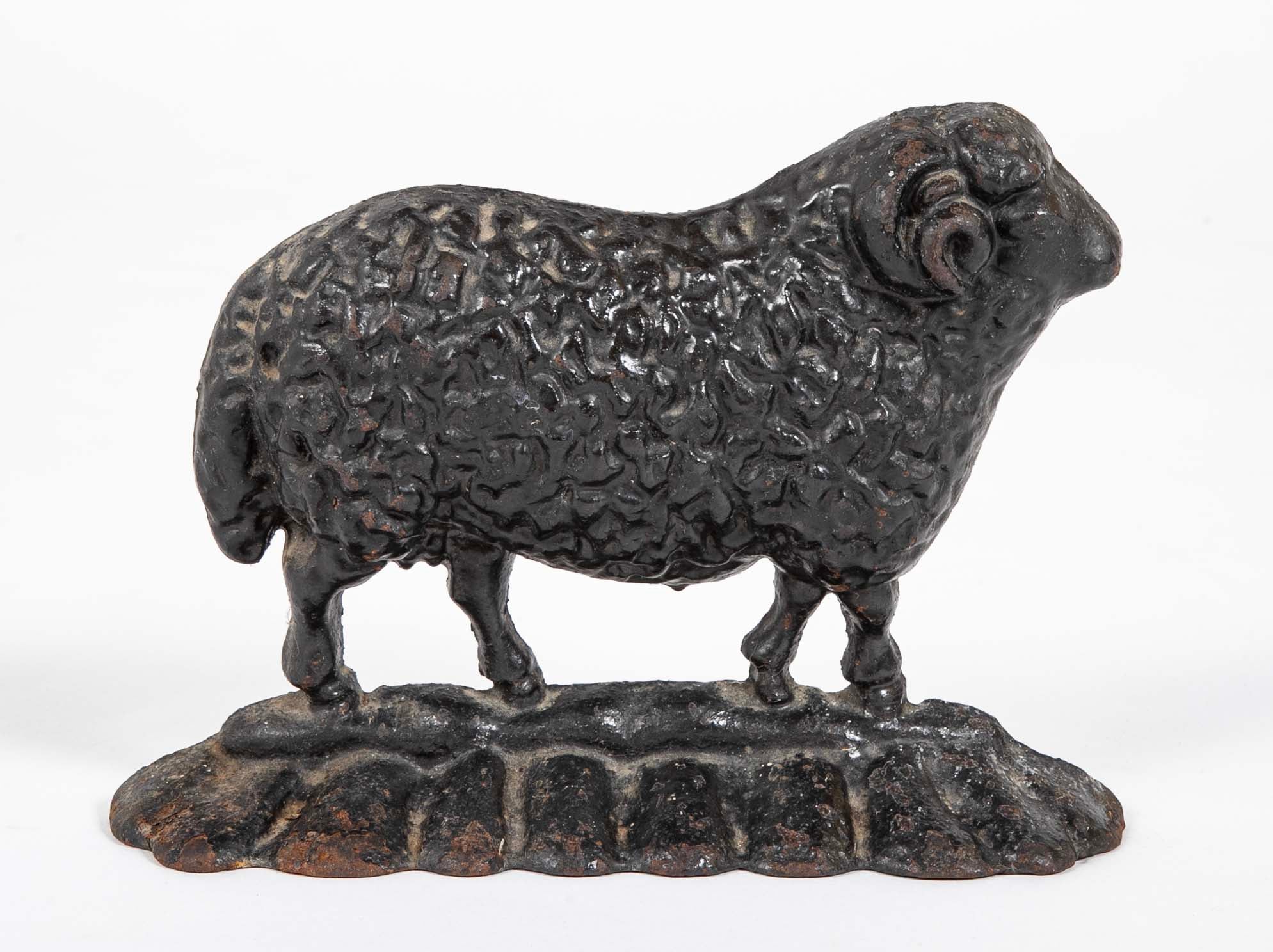 Near Pair of 19th Century English Cast Iron Sheep Form Door Stops