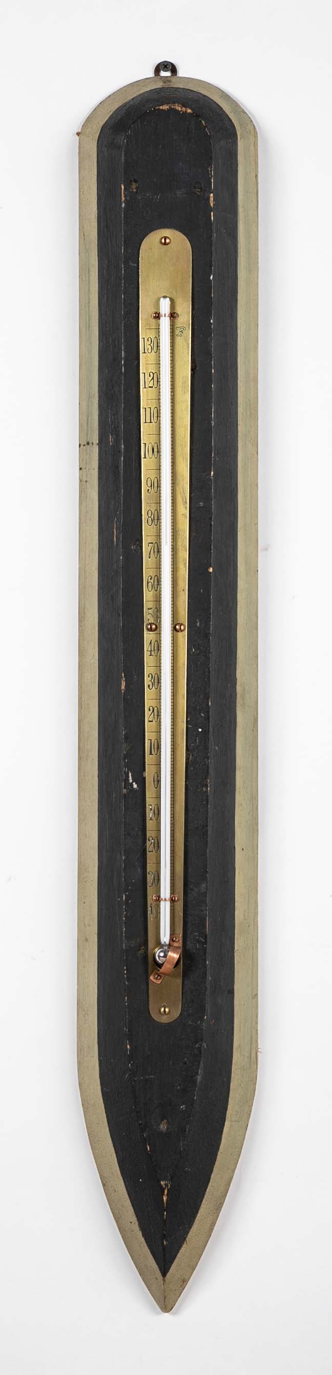 Carved Wood Painted Ship Hull with Thermometer