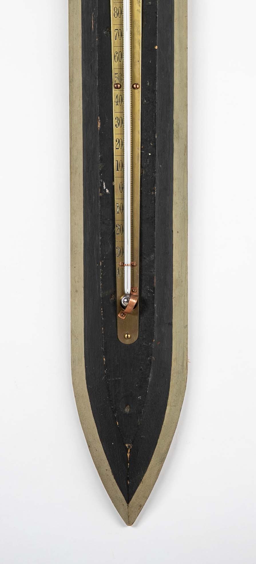 Carved Wood Painted Ship Hull with Thermometer