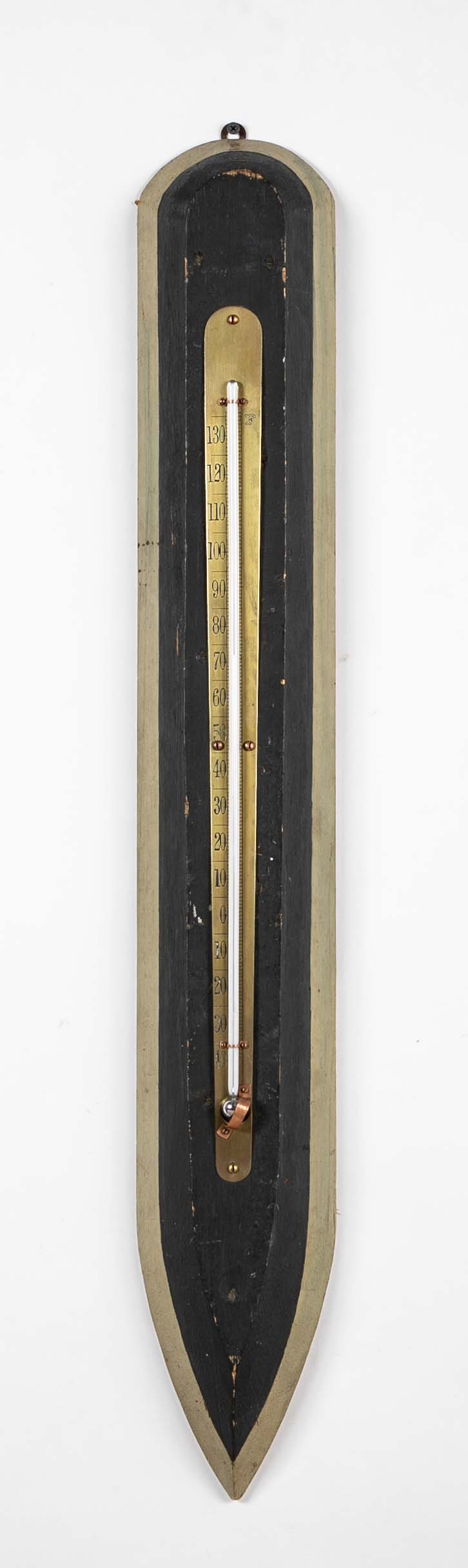 Carved Wood Painted Ship Hull with Thermometer