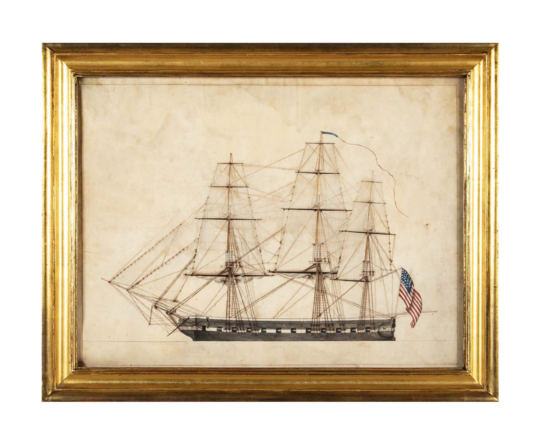 19th Century Black & White Sketch of US Navy Ship from Sally & William Gemmill Marine Collection