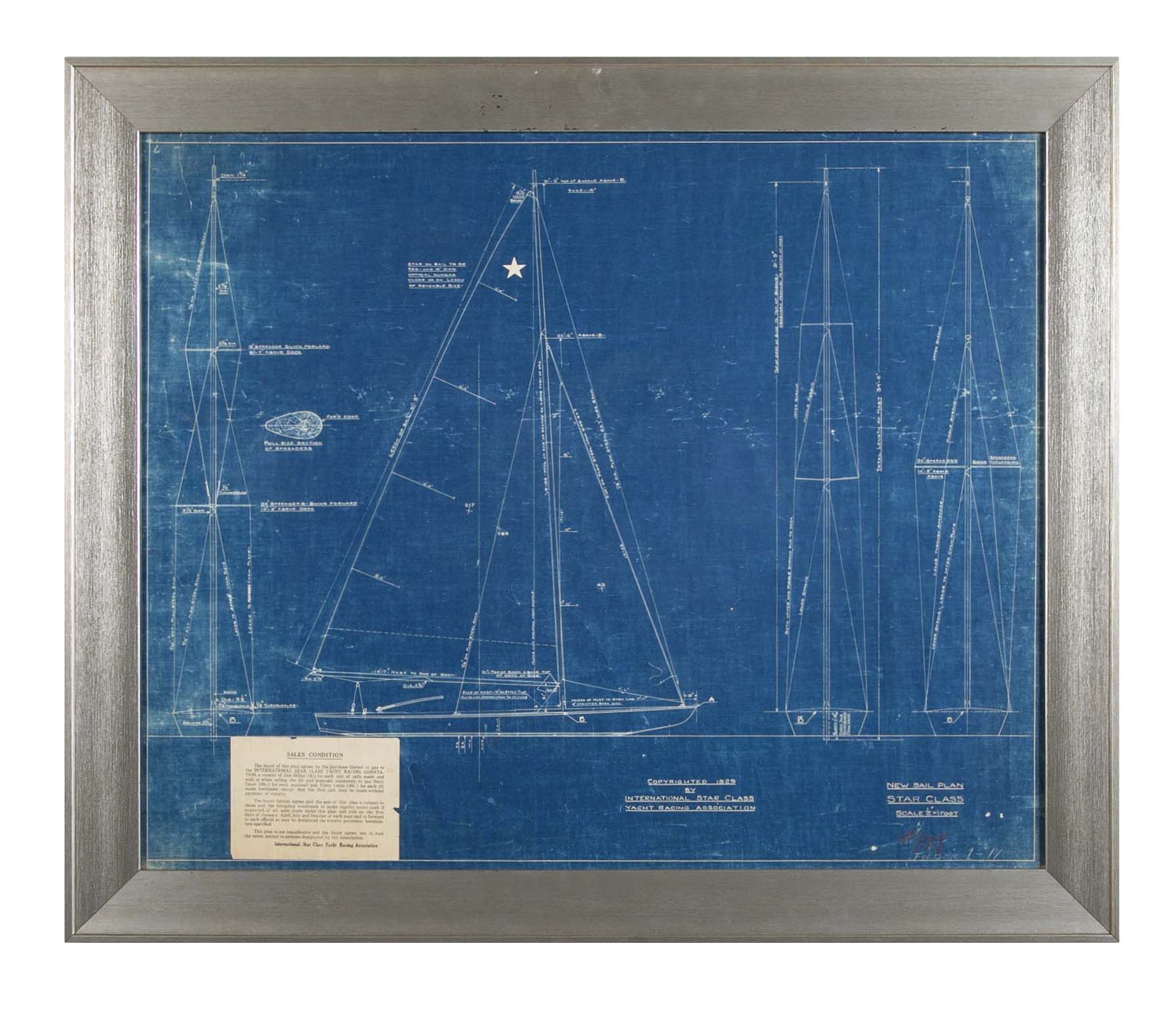 1929 Original Blueprint for International Star Class Racing One Design Sail Boat