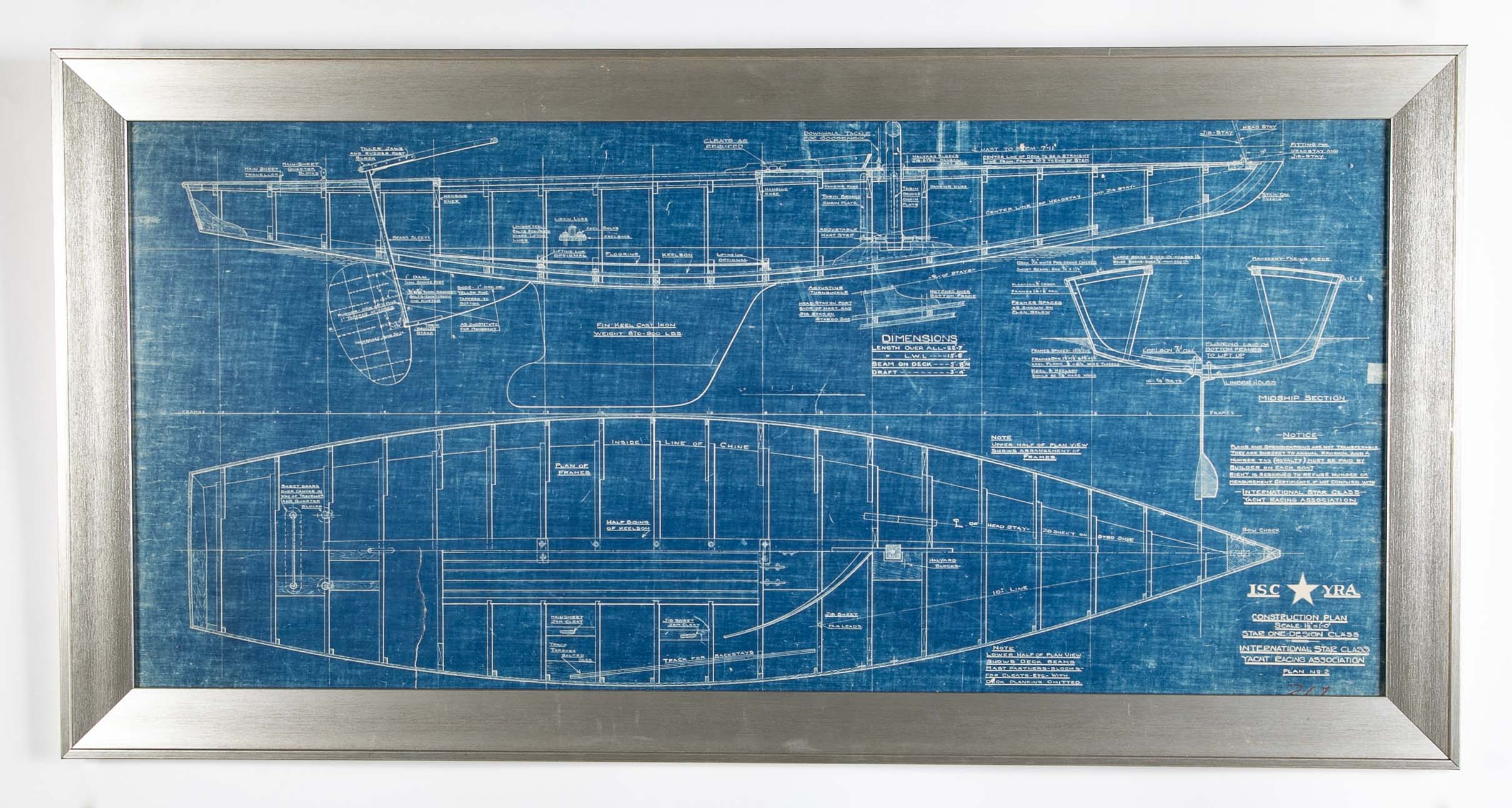 1929 Original Blueprint for International Star Class Racing One Design Sail Boat