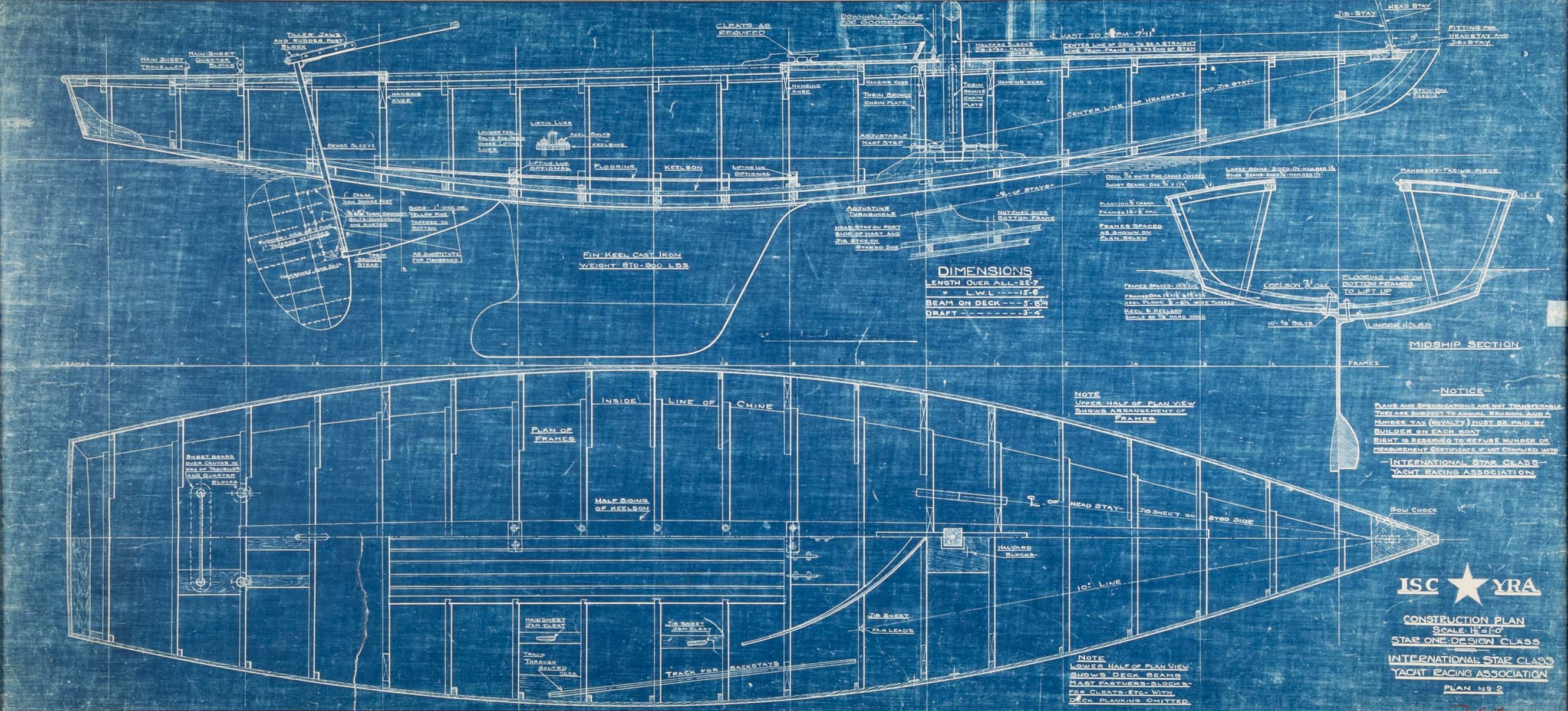 1929 Original Blueprint for International Star Class Racing One Design Sail Boat