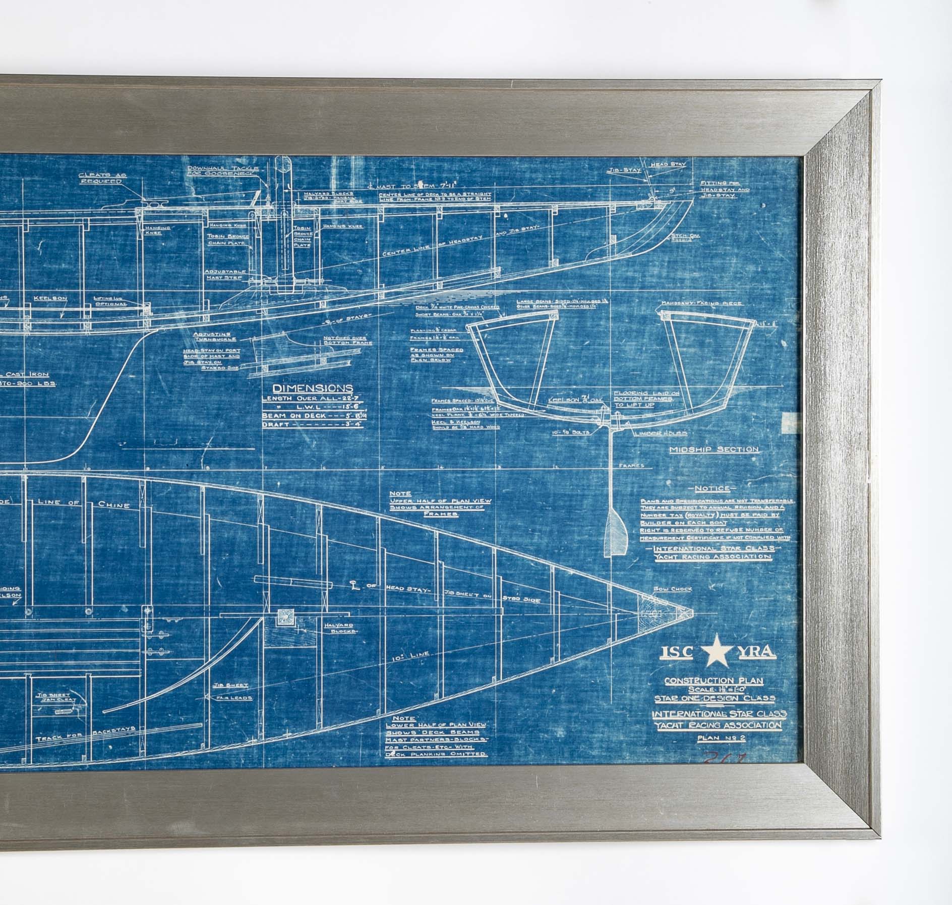 1929 Original Blueprint for International Star Class Racing One Design Sail Boat