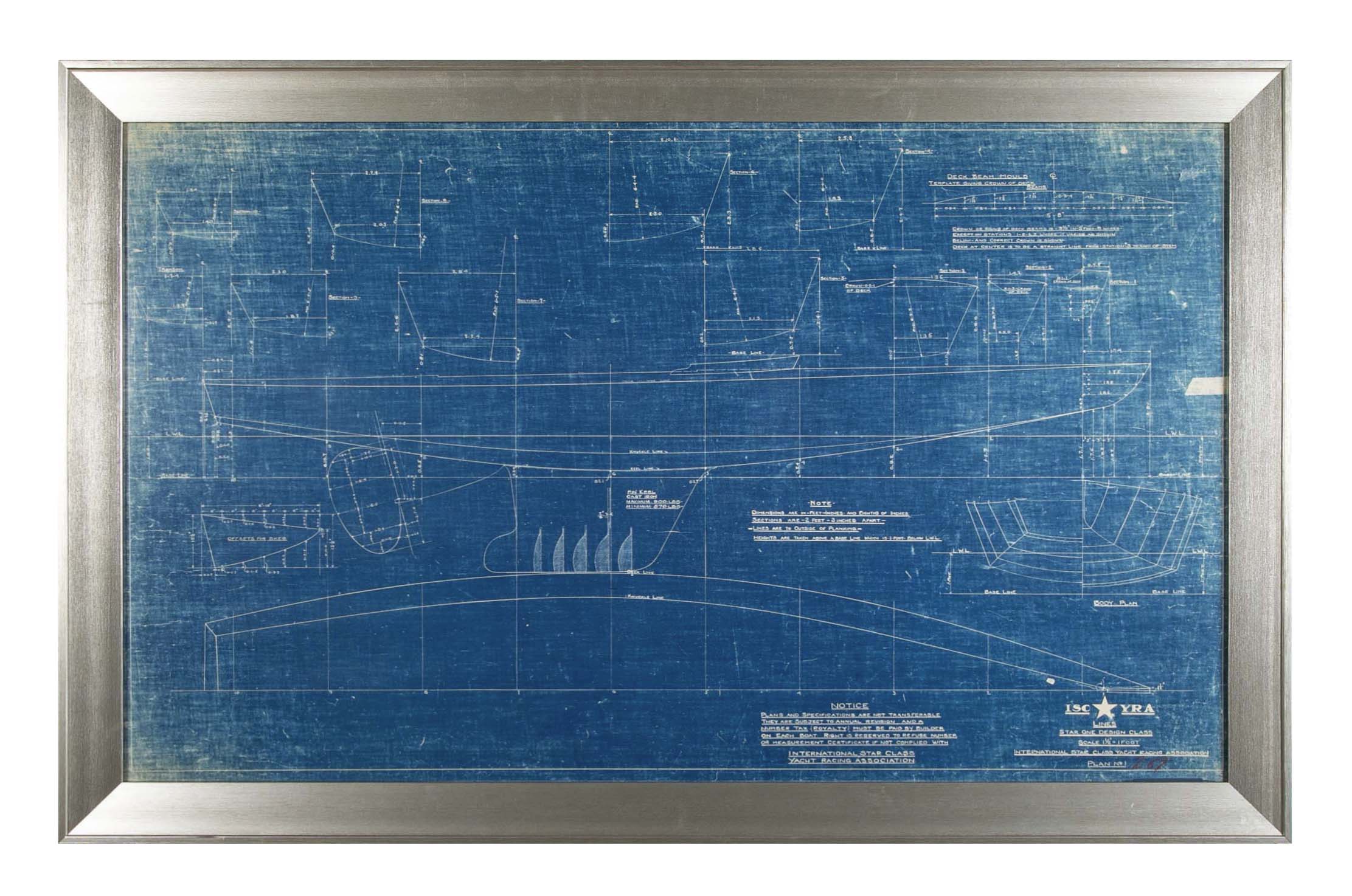1929 Original Blueprint for International Star Class Racing One Design Sail Boat