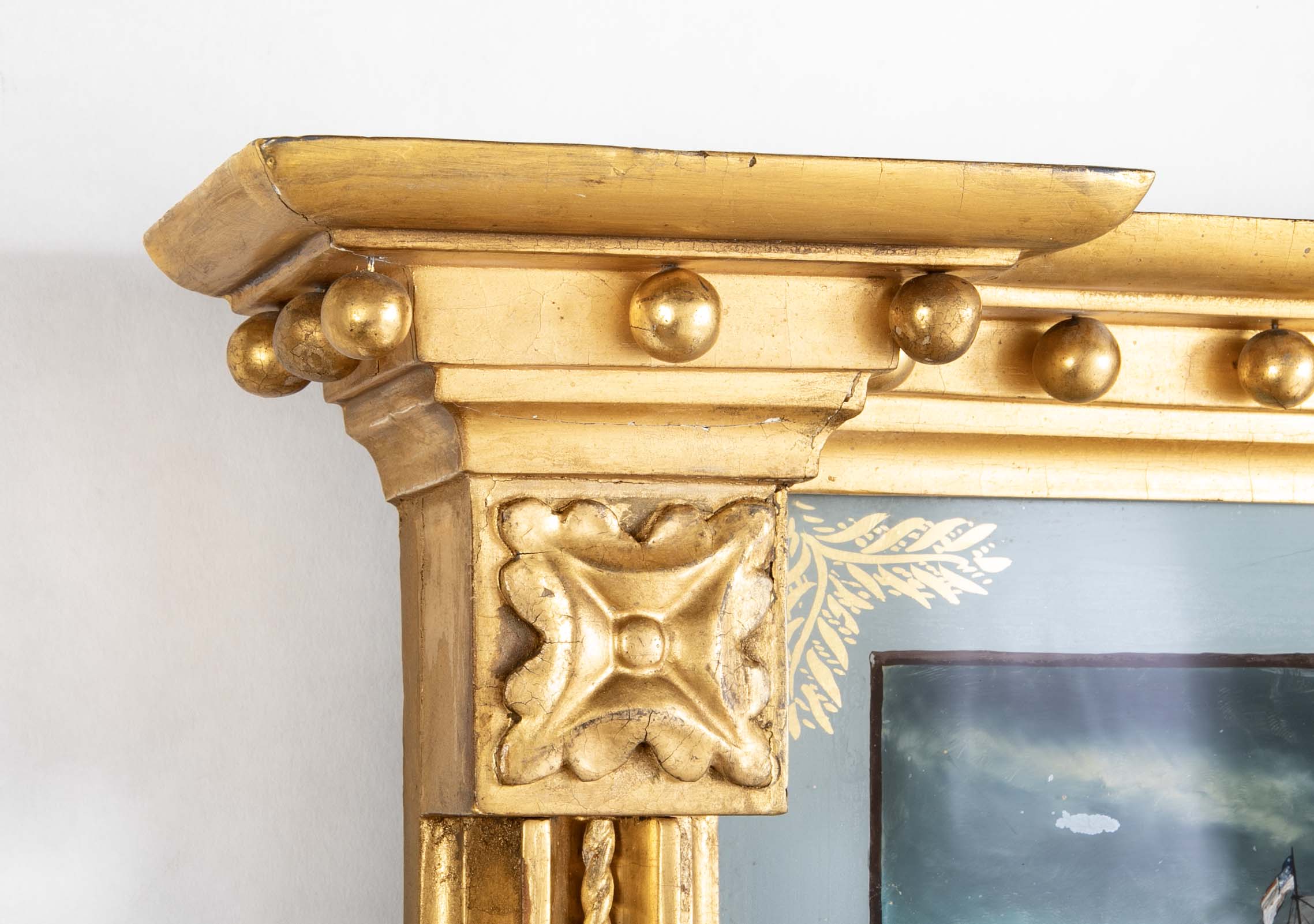 American Mirror with Eglomise Panel Showing War of 1812 Battle Between USS Wasp & HMS Frolic