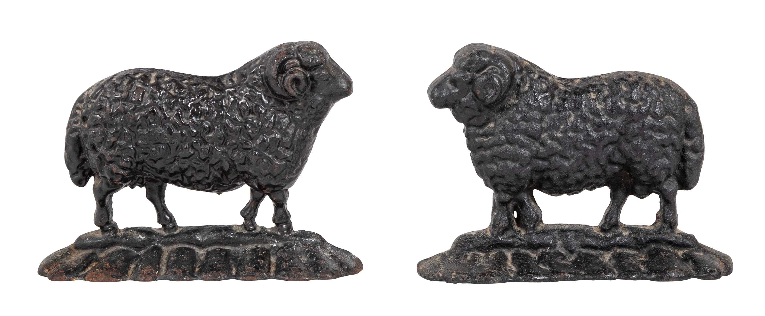 Near Pair of 19th Century English Cast Iron Sheep Form Door Stops