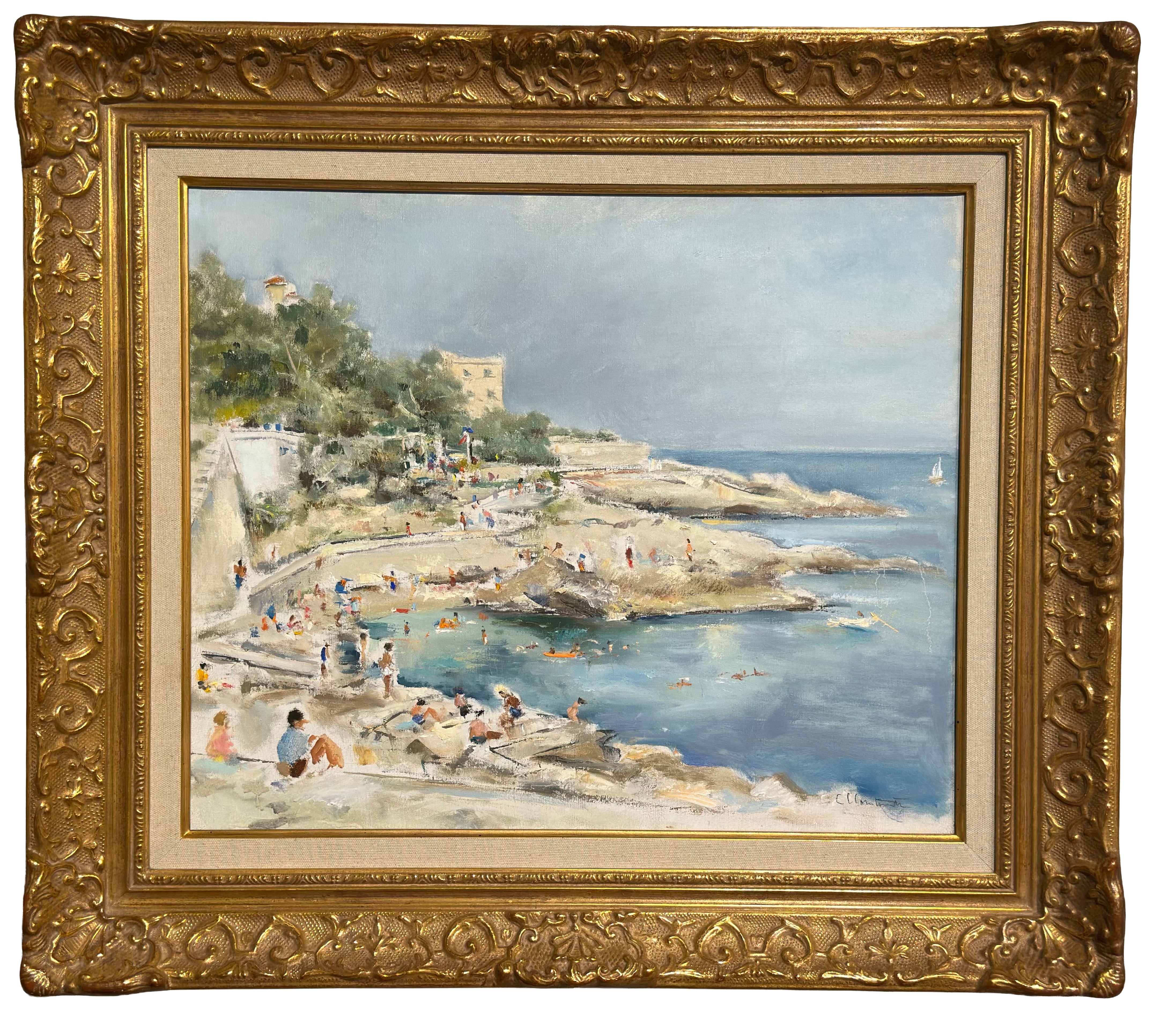 A French Painting "View of Cap D'Ail on the Riviera"