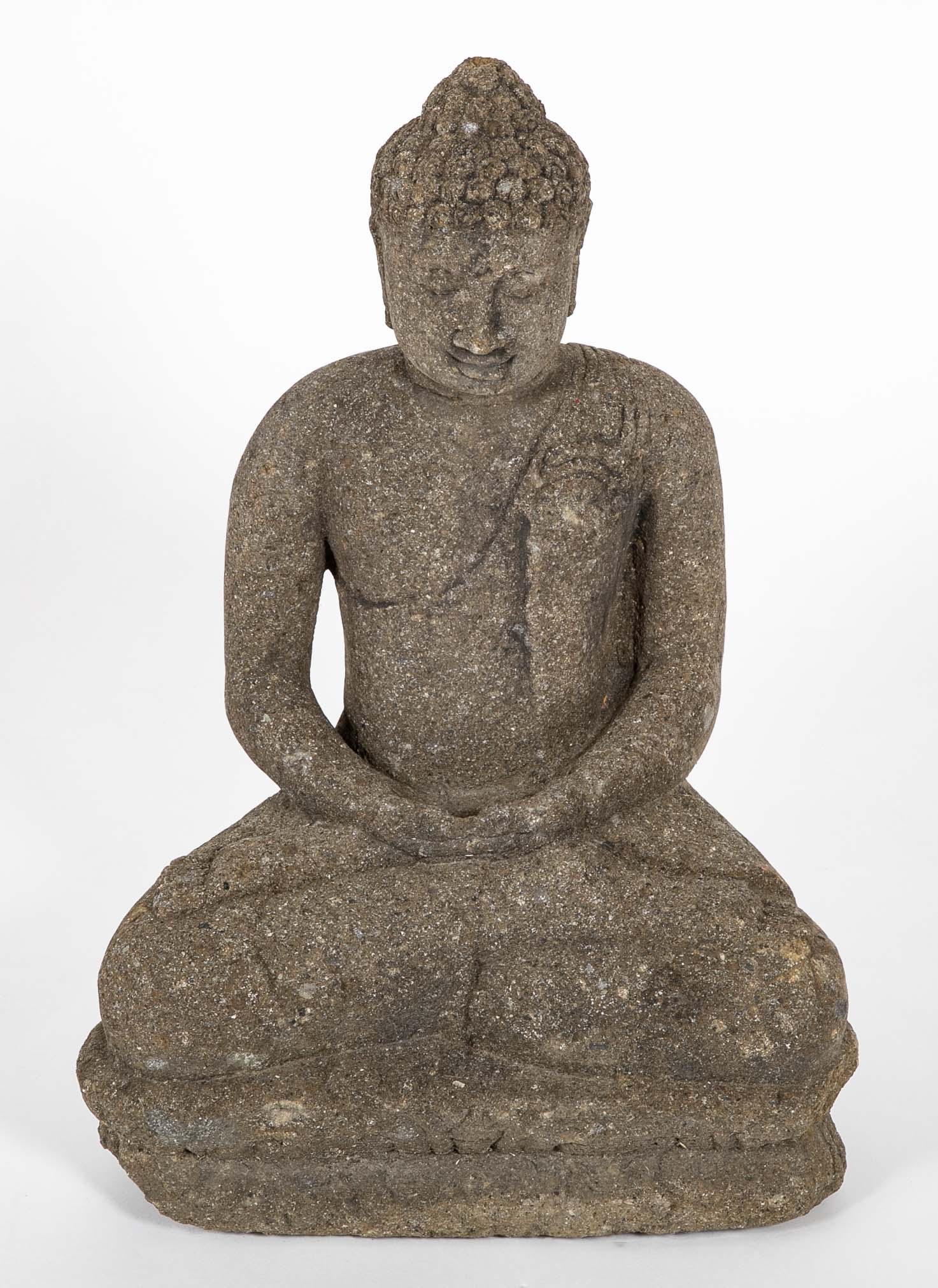 Green River Stone Sculpture of a Seated Buddha from Bali