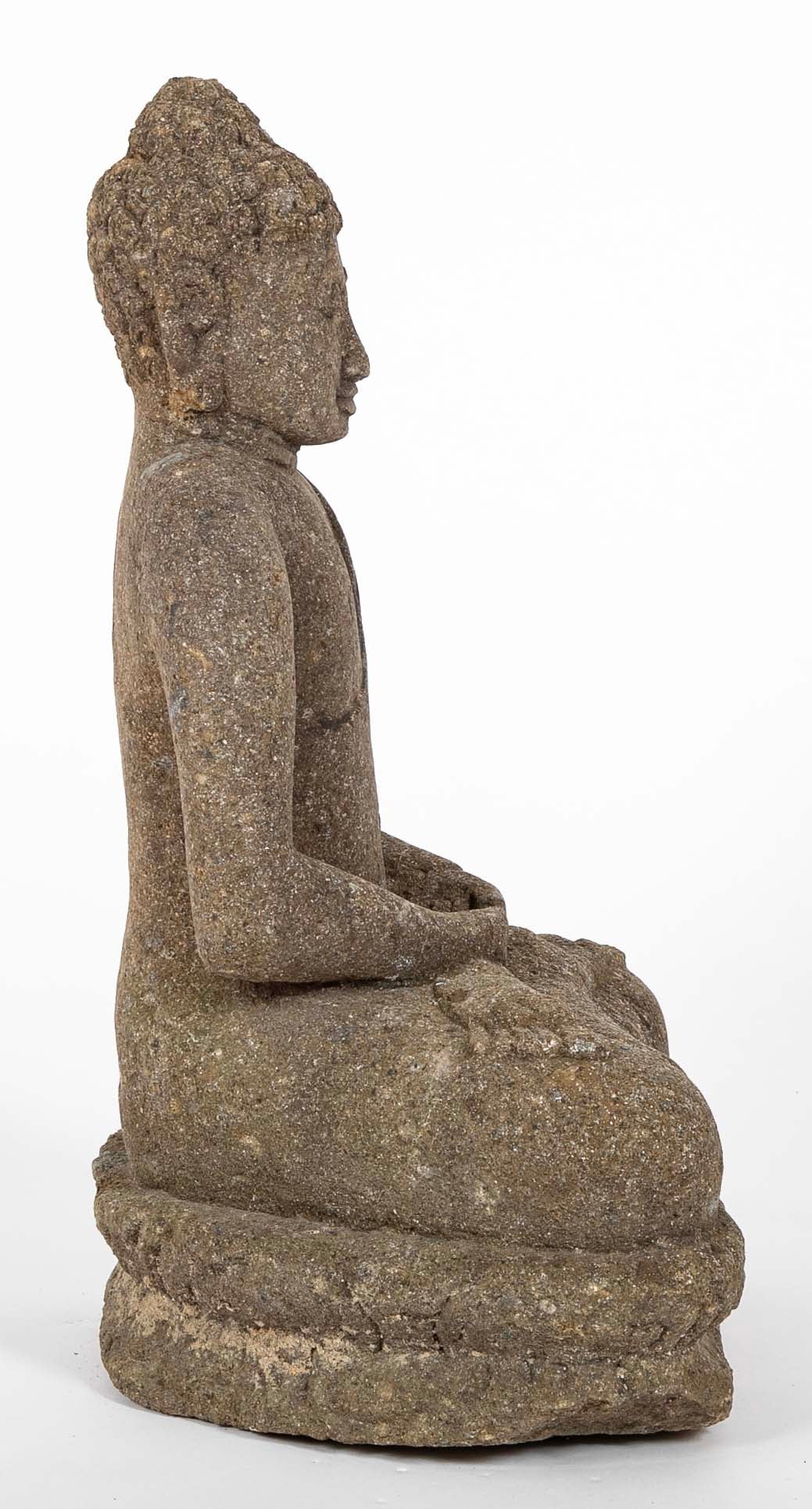 Green River Stone Sculpture of a Seated Buddha from Bali