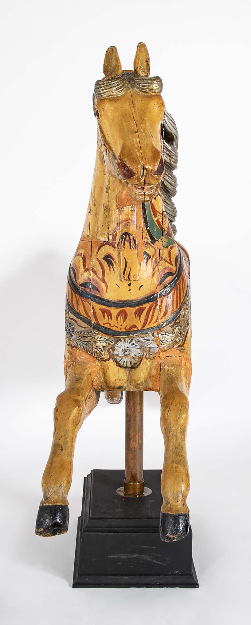 American Carved & Polychrome Wood Carousel Horse-“Roy” County Fair Style Circa 1890-1915 mounted on display stand.