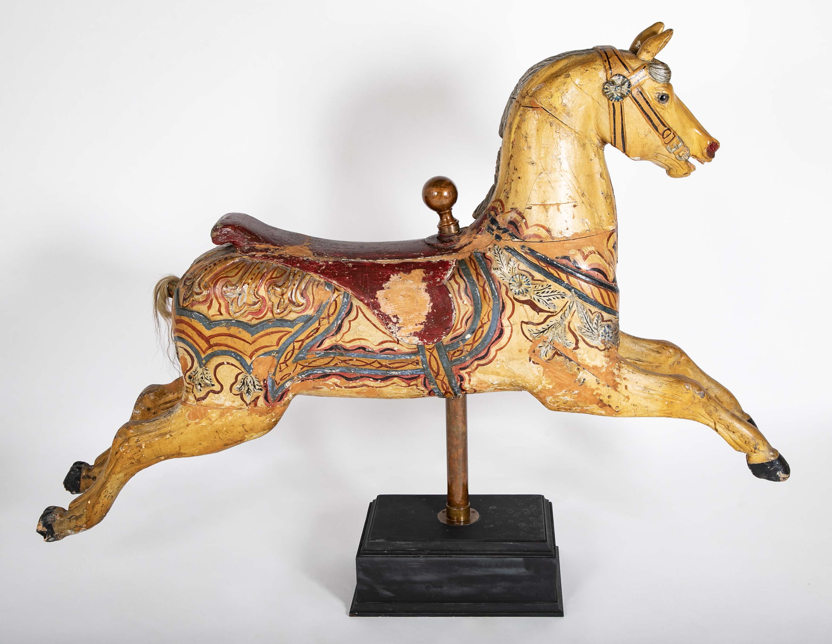 American Carved & Polychrome Wood Carousel Horse-“Roy” County Fair Style Circa 1890-1915 mounted on display stand.