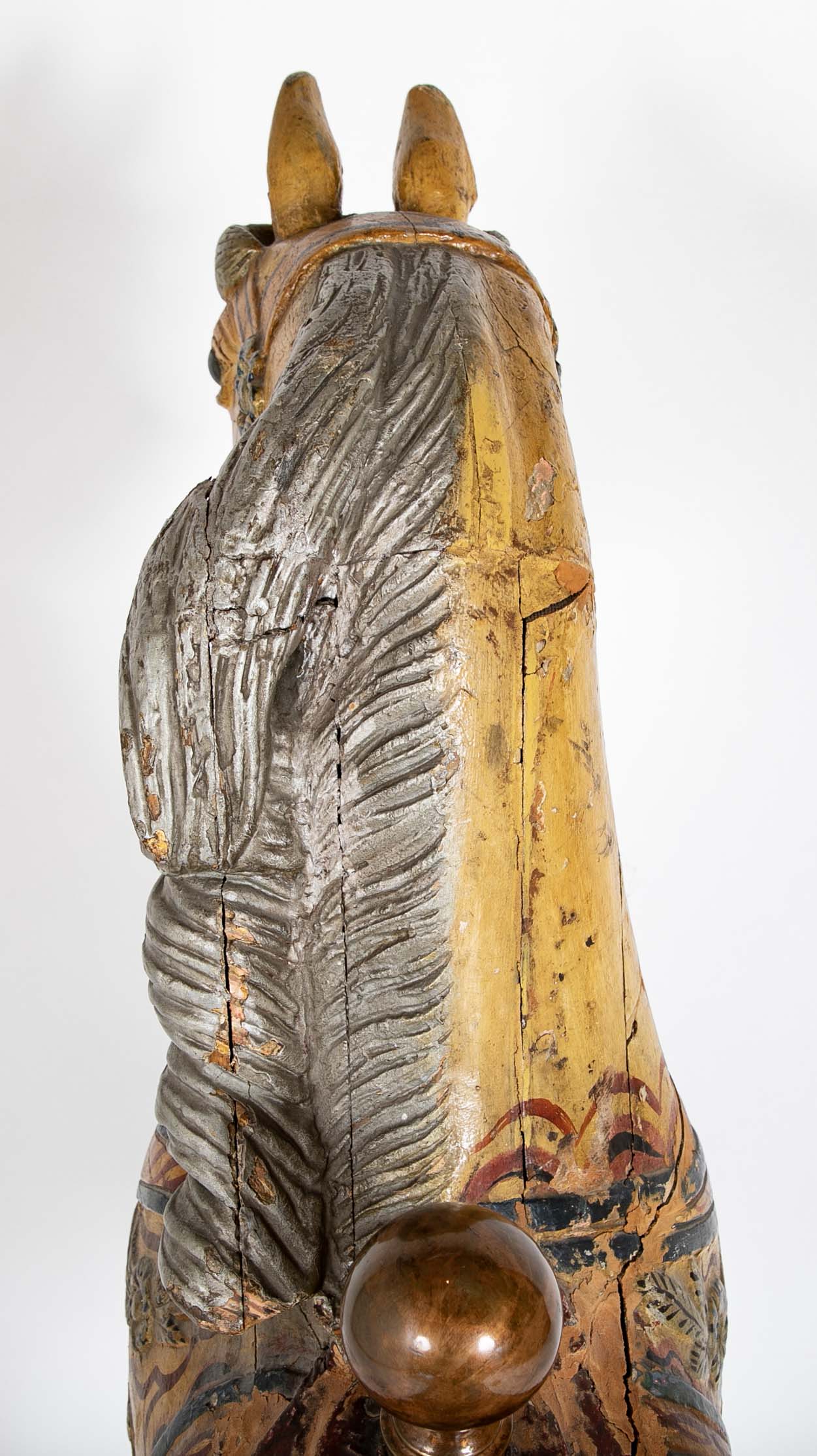 American Carved & Polychrome Wood Carousel Horse-“Roy” County Fair Style Circa 1890-1915 mounted on display stand.