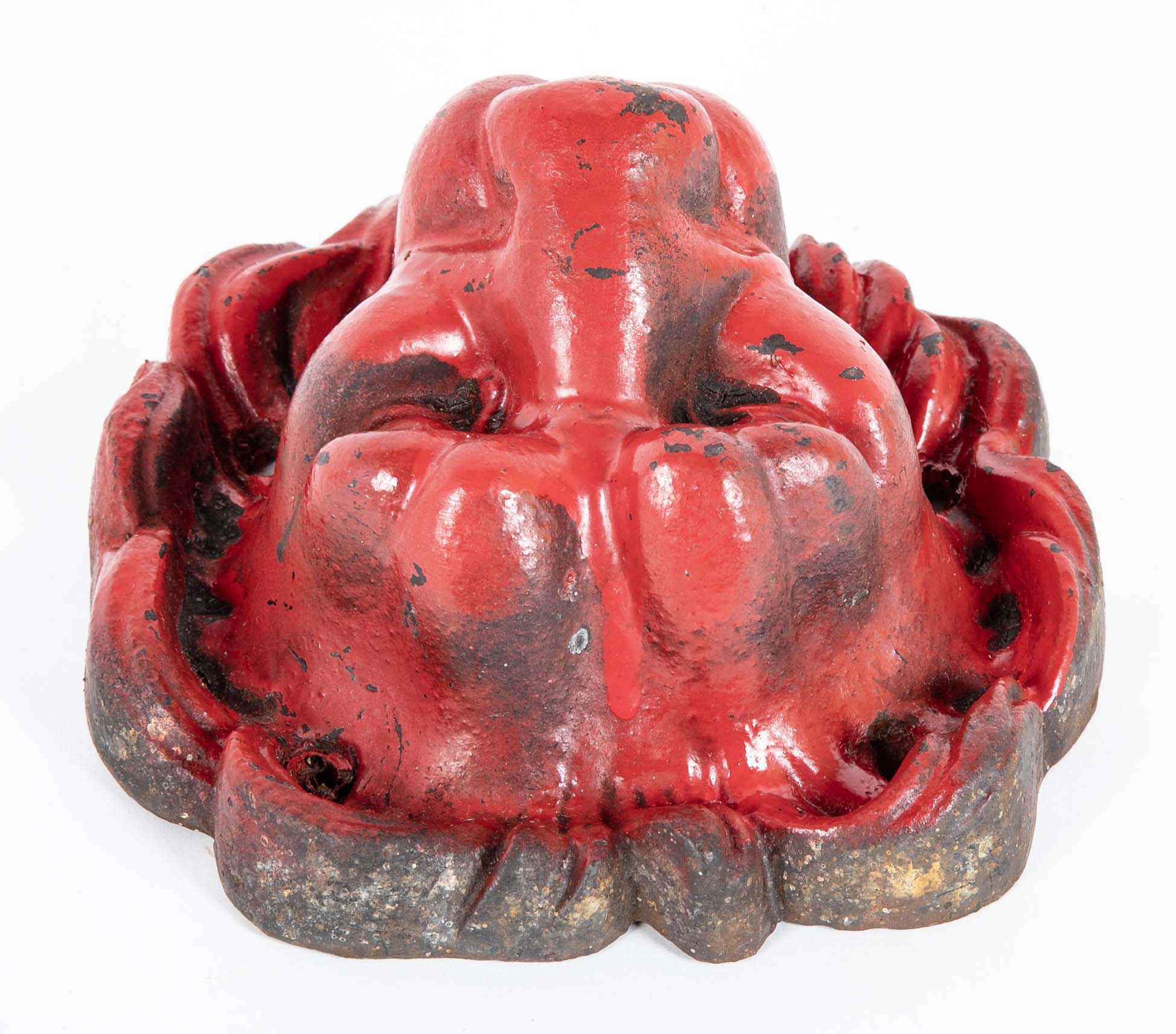 Pair of Red Painted Cast Iron Lion Head Wall Mounts
