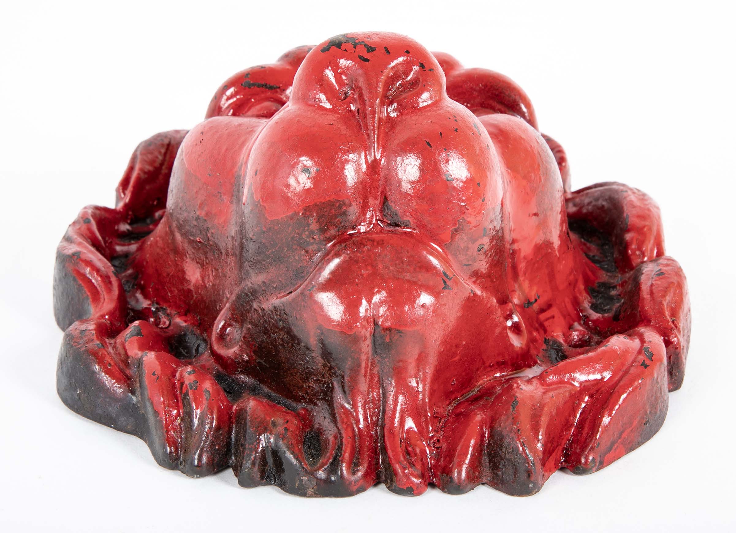 Pair of Red Painted Cast Iron Lion Head Wall Mounts