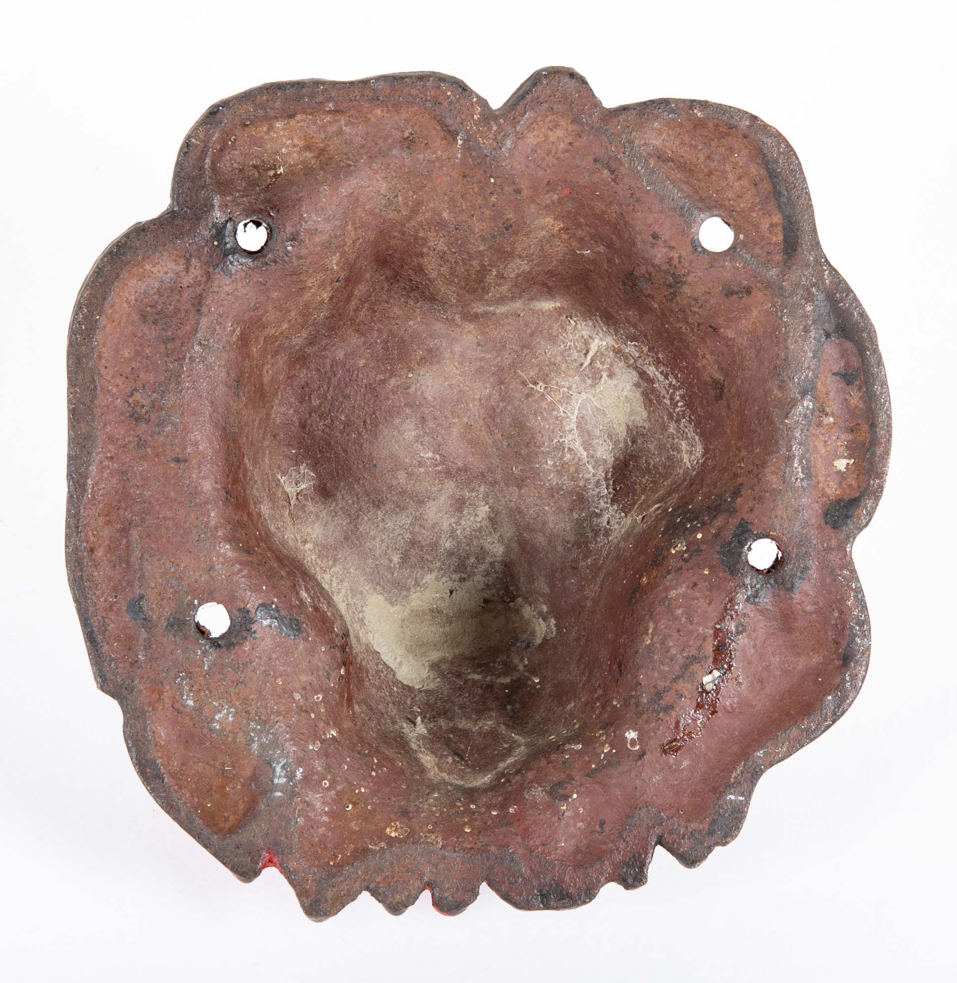 Pair of Red Painted Cast Iron Lion Head Wall Mounts