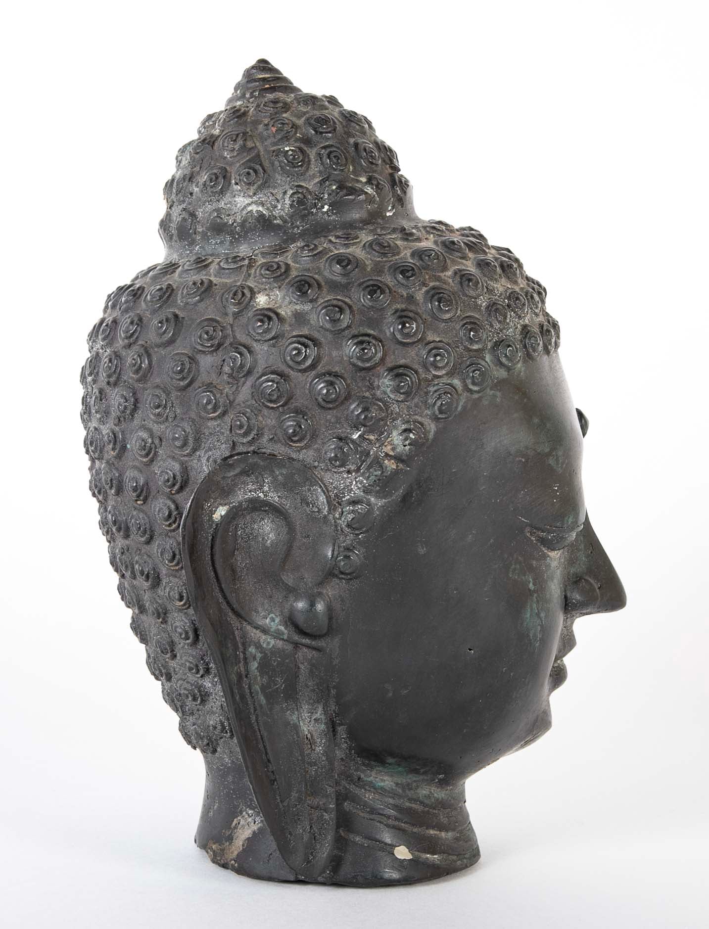 Copper Buddha Head with Green/Blue Patina