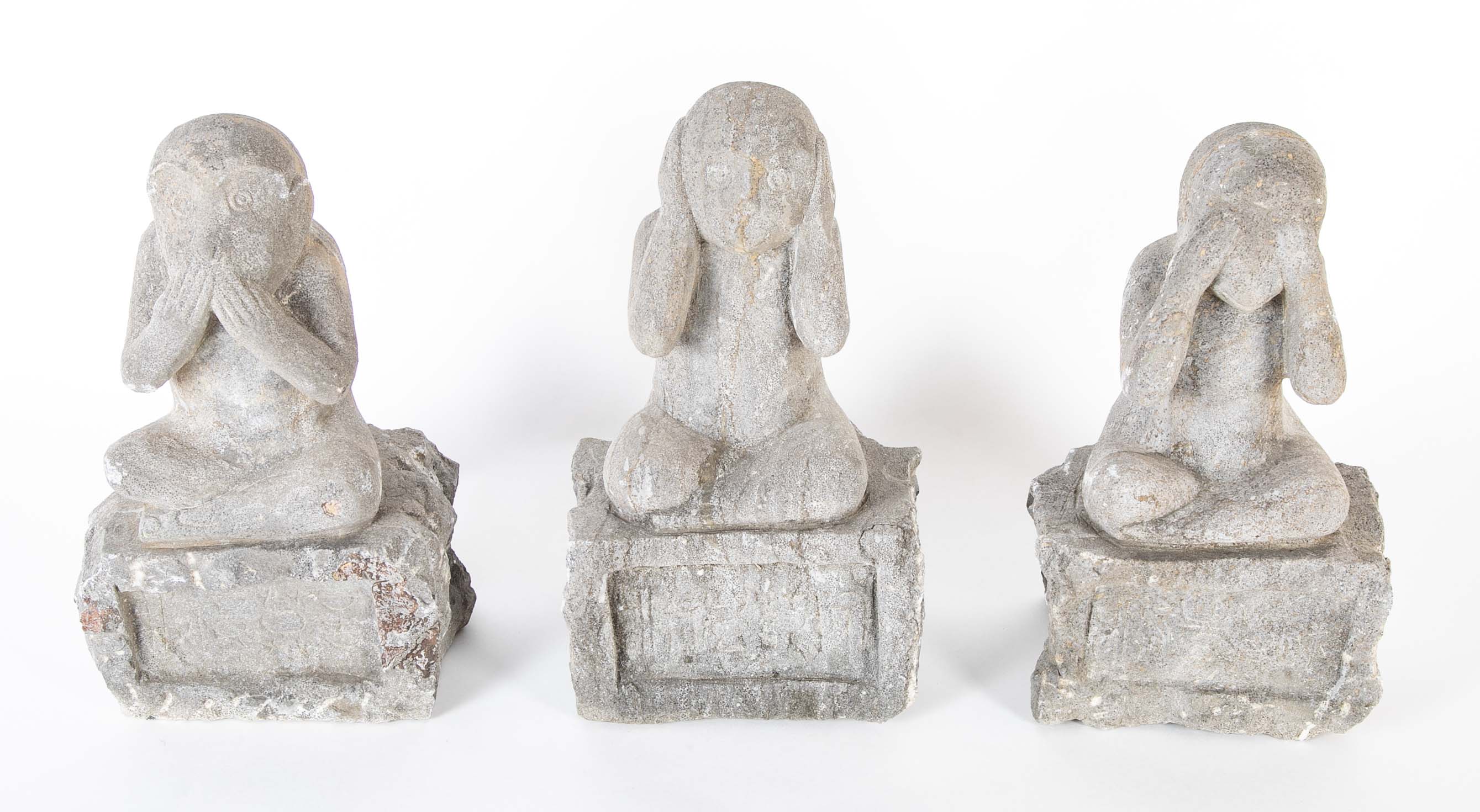 Set of Three Hand Carved Stone Monkeys