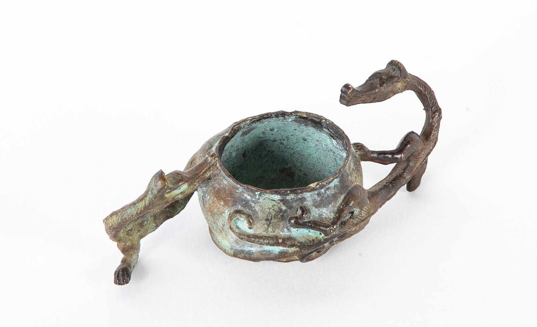 A Chinese Bronze Brush Pot in the Form of a Dragon