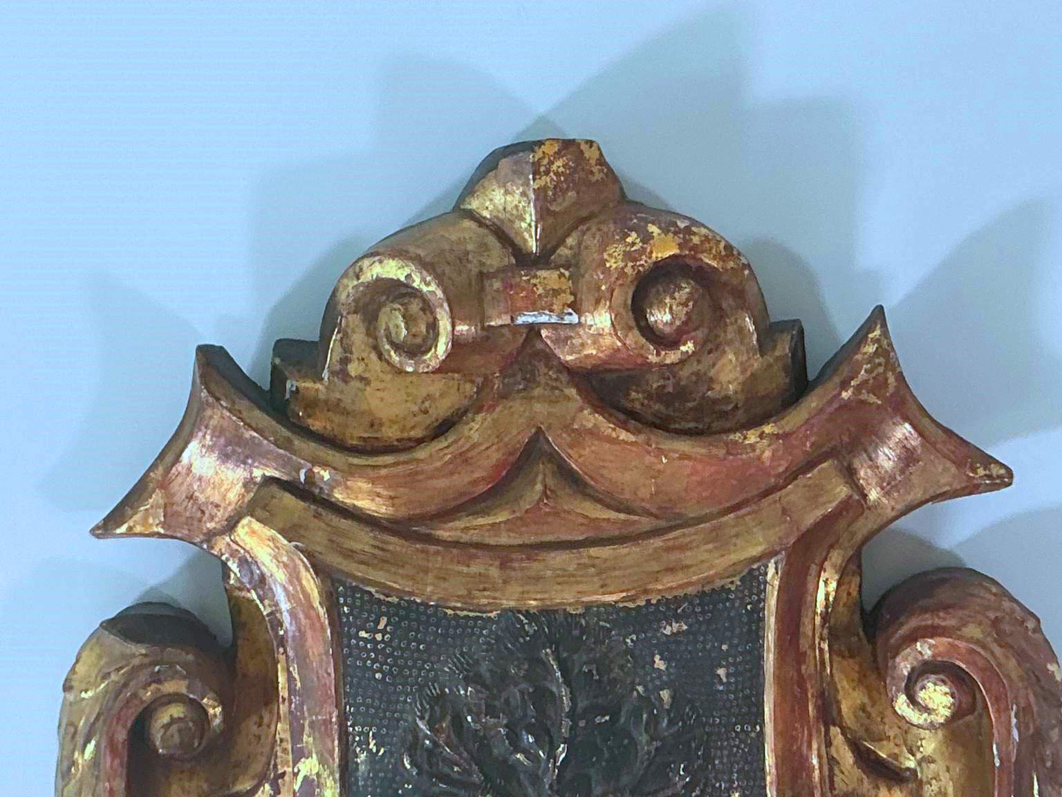 Large 18th Century Spanish Carved & Gilt Wood Armorial Cartouche