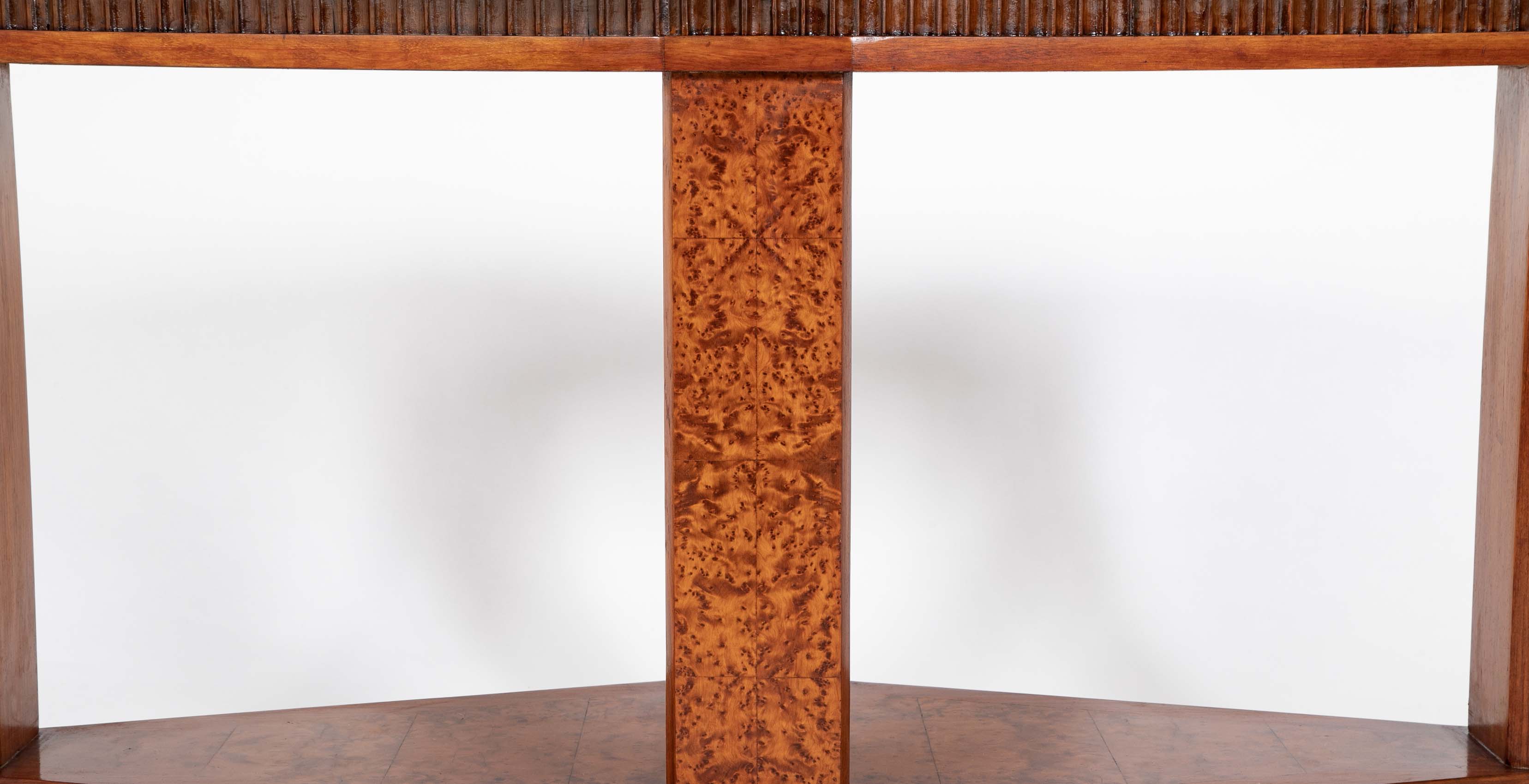 Art Deco "Diamond" Shape Burl Walnut Table with Undershelf