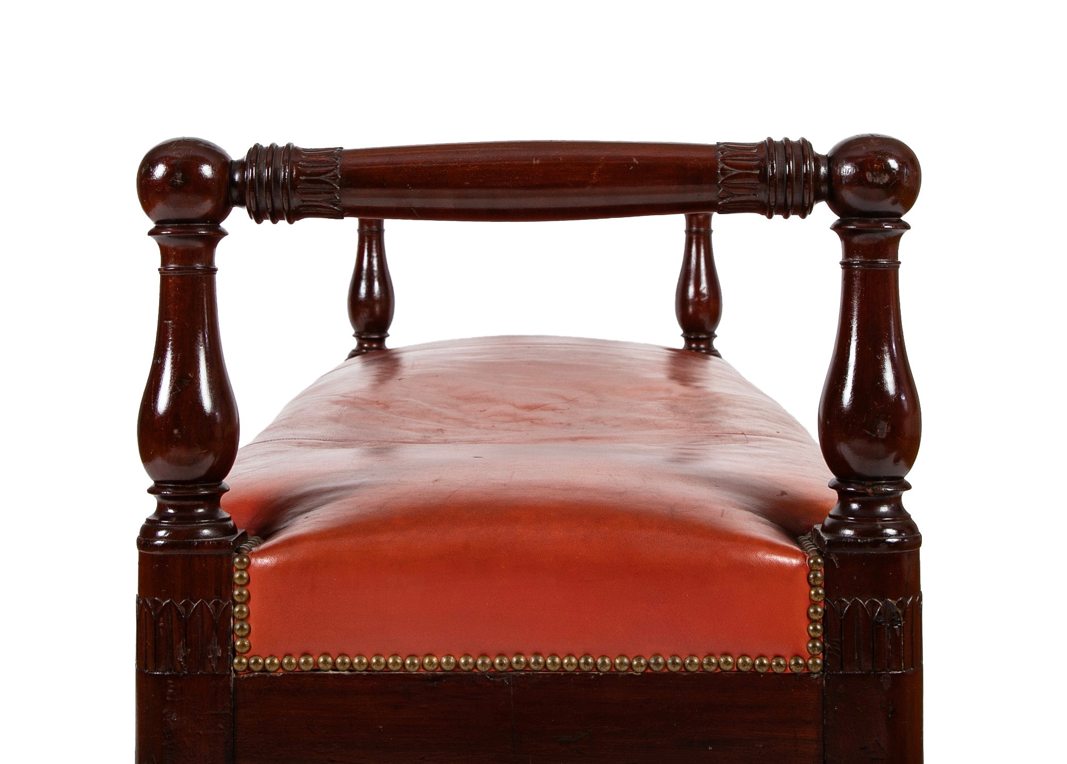European Mahogany Window Bench with Leather Upholstered Seat