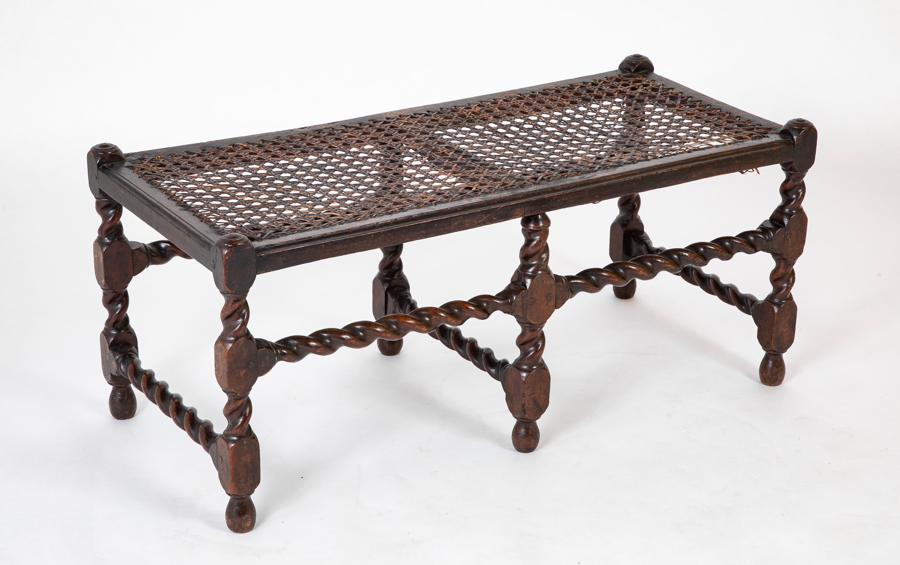 Rare 17th Century English 6 Leg Barley Twist Double Bench