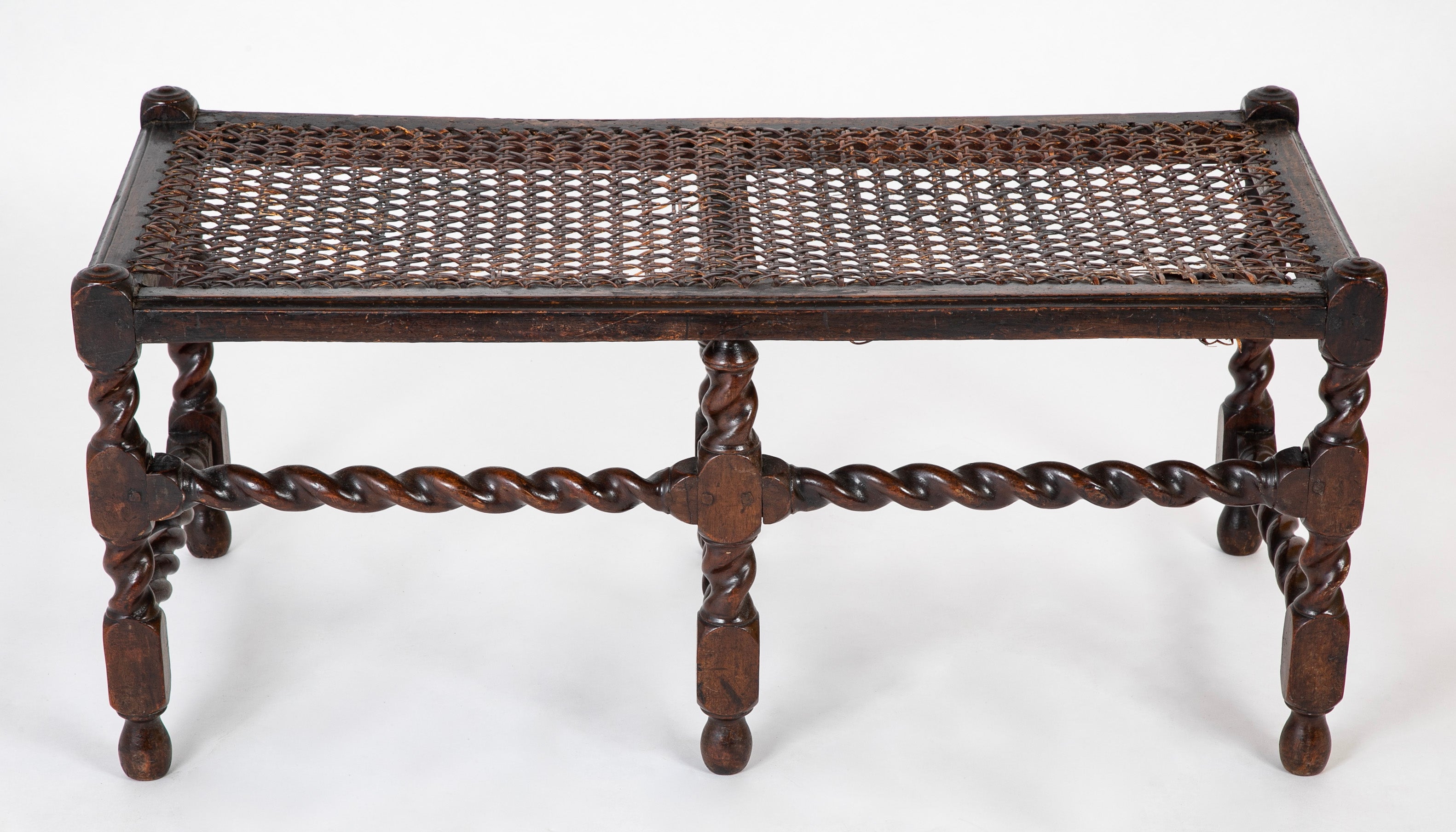 Rare 17th Century English 6 Leg Barley Twist Double Bench