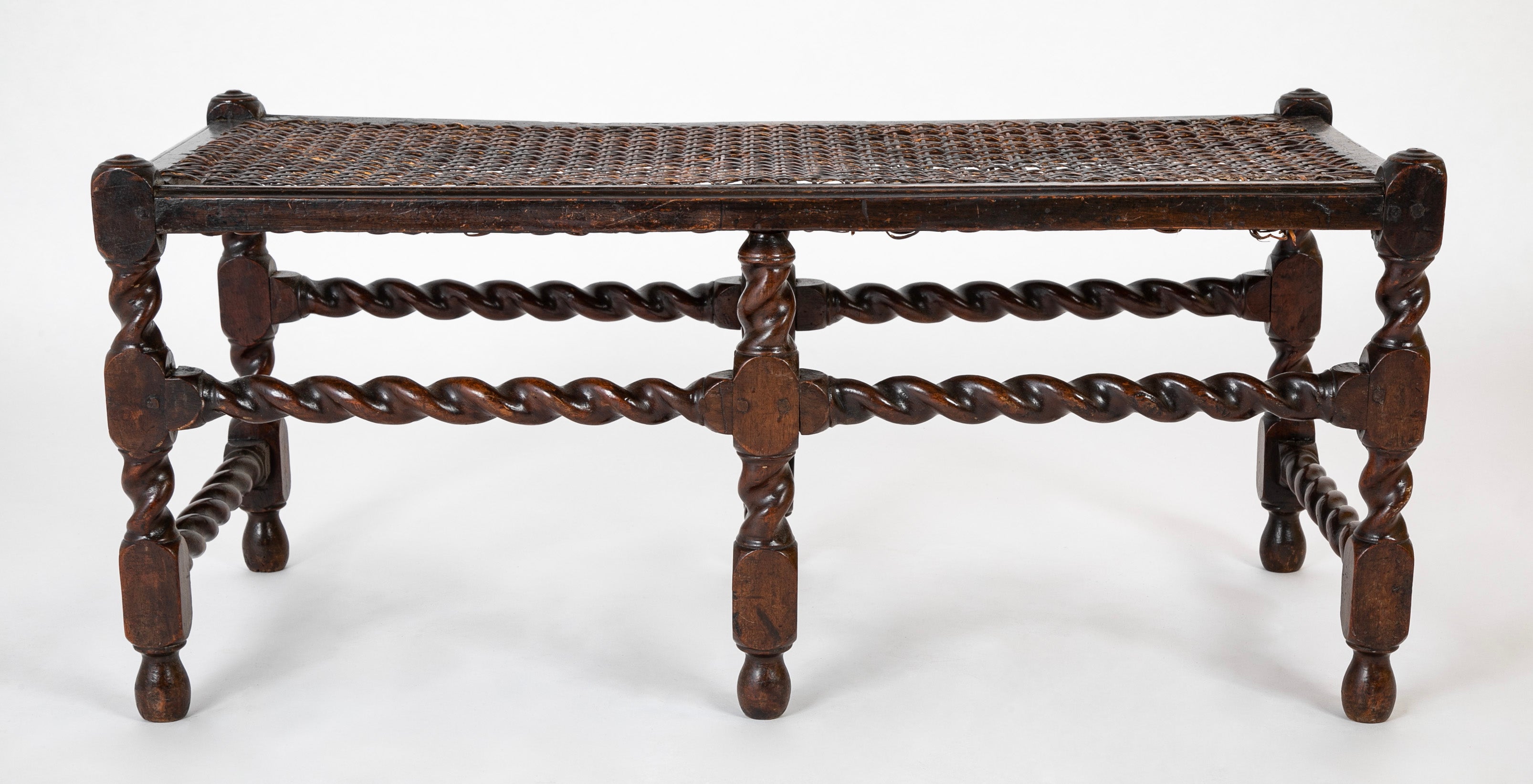 Rare 17th Century English 6 Leg Barley Twist Double Bench